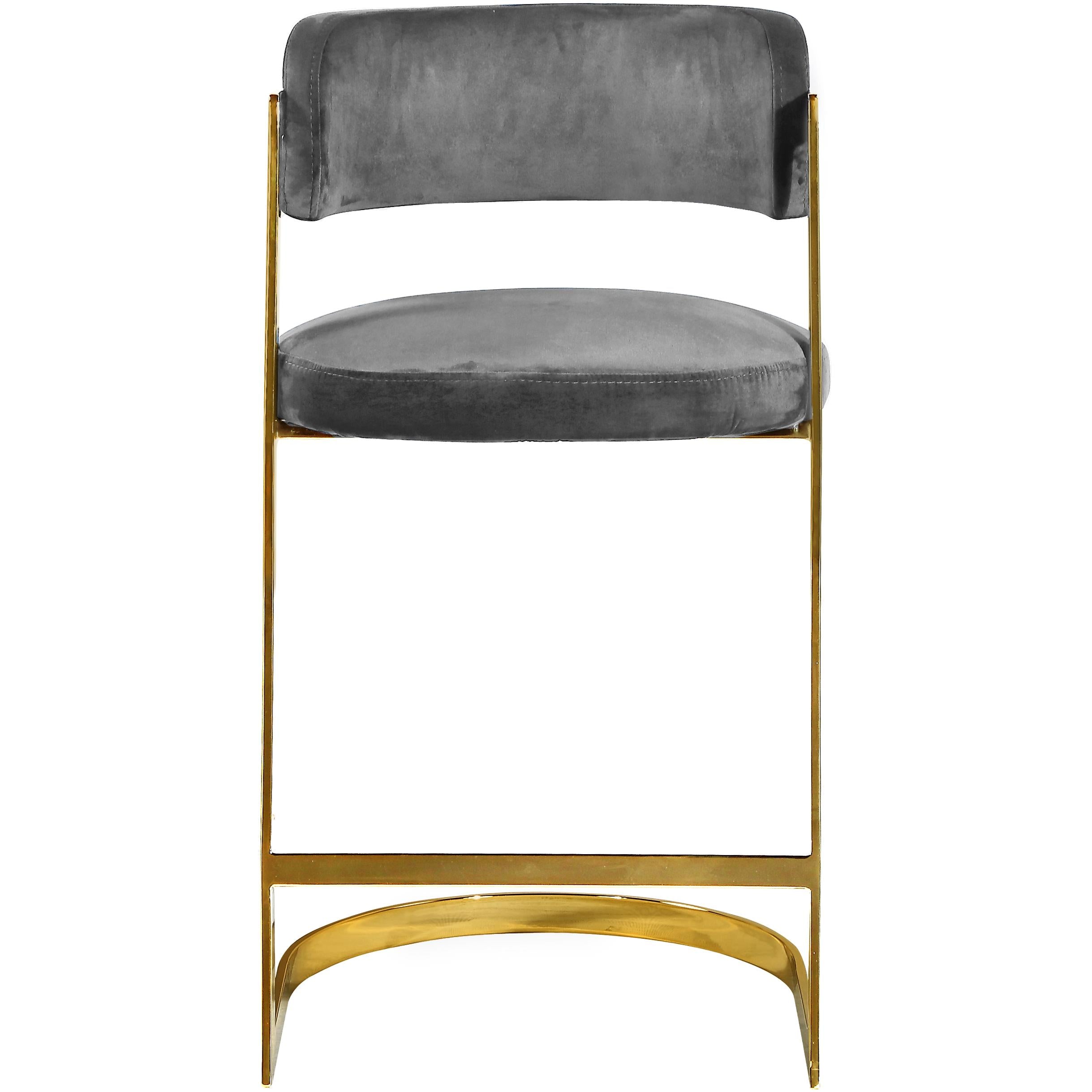 Meridian Stephanie Grey Velvet Stool