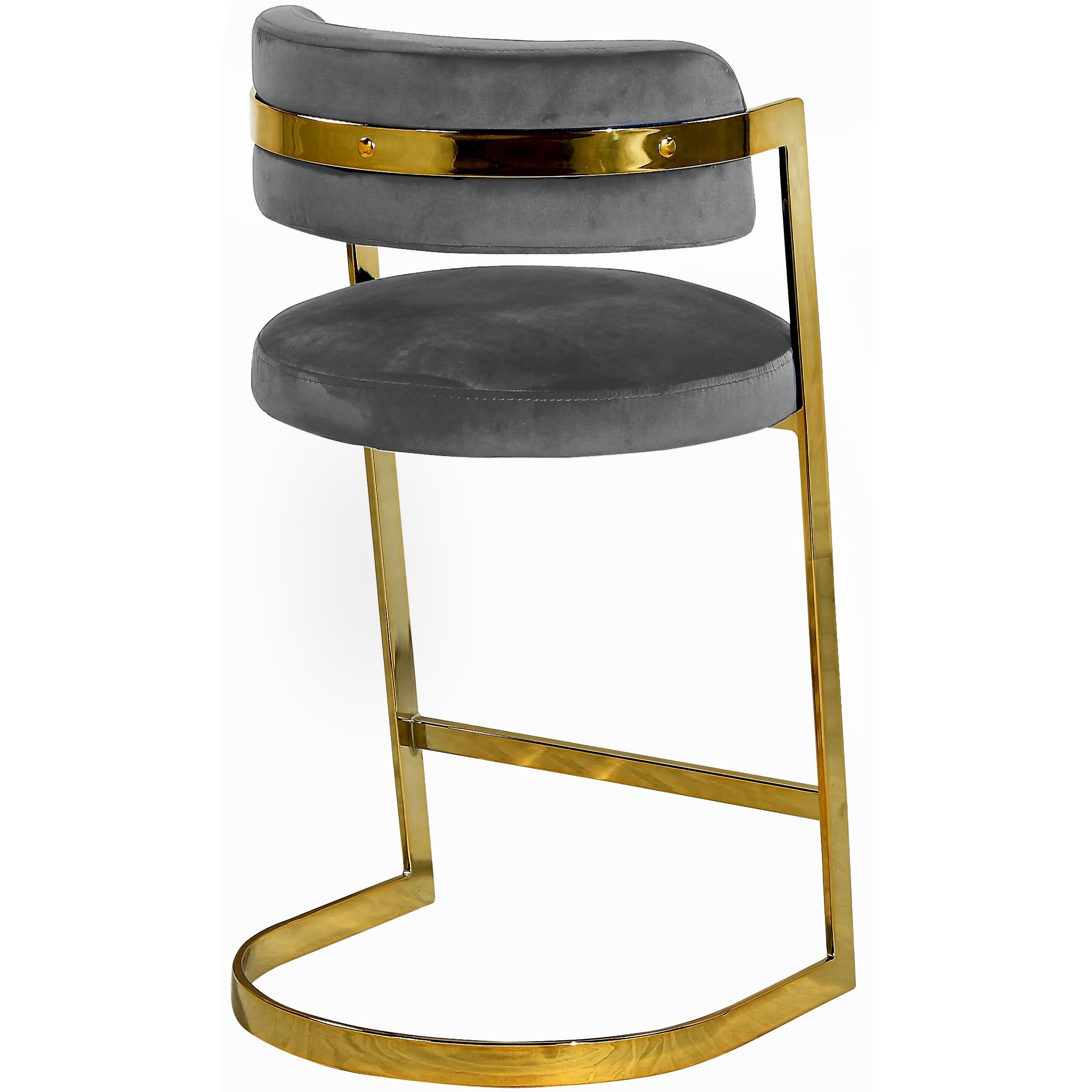 Meridian Stephanie Grey Velvet Stool