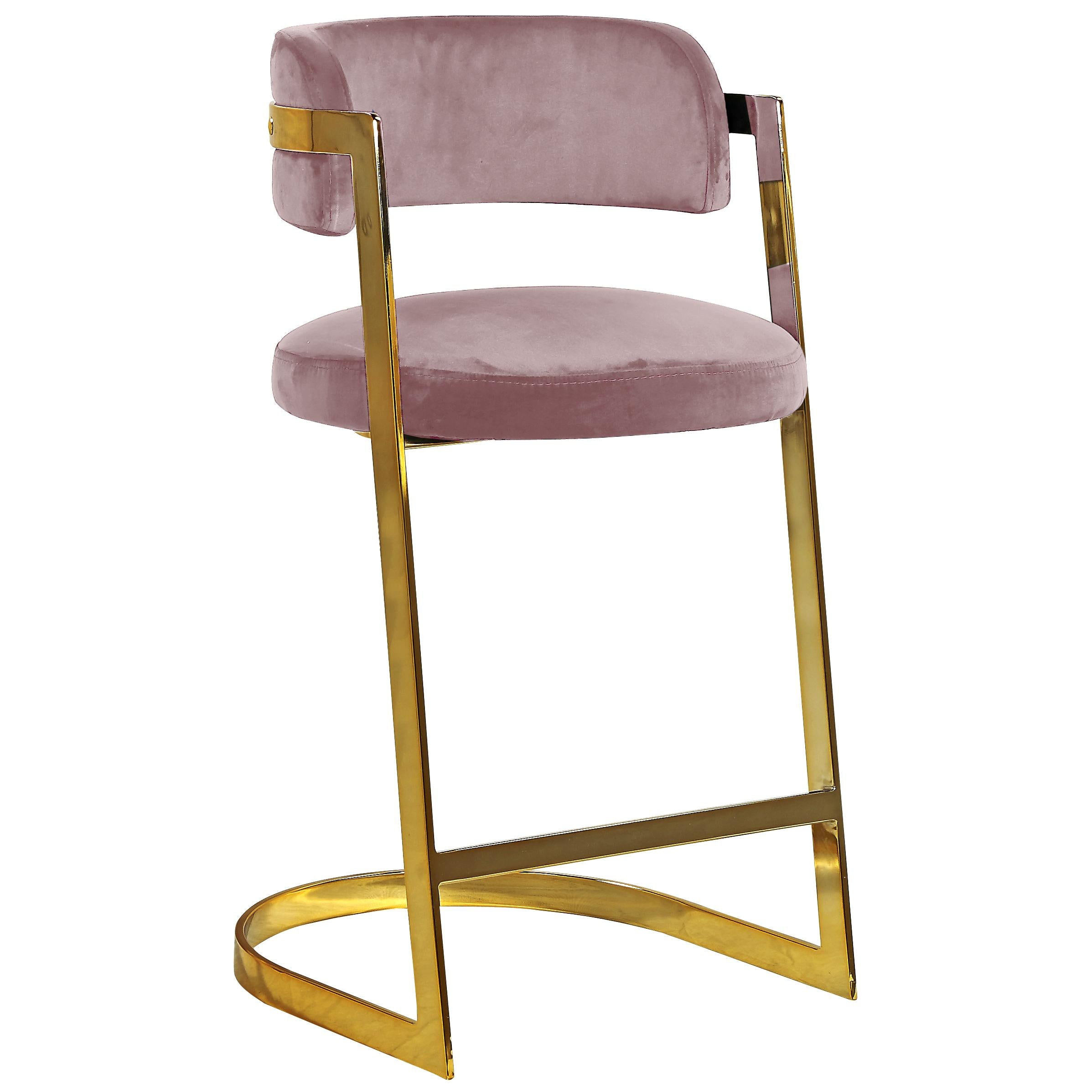 Meridian Stephanie Pink Velvet Stool