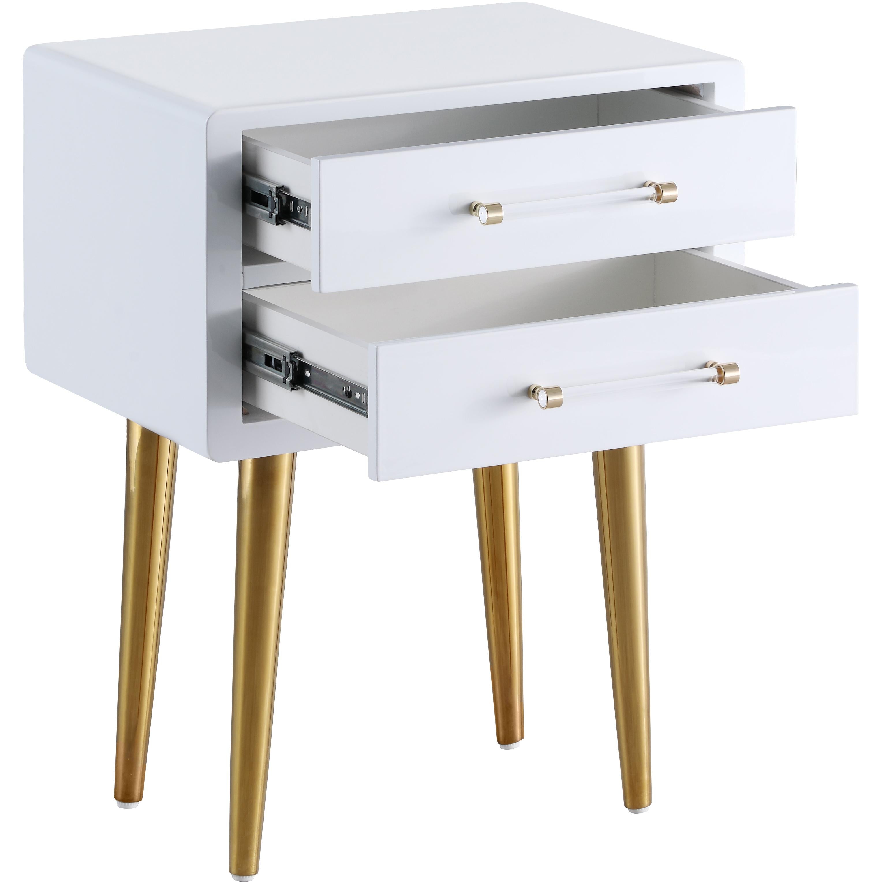 Meridian Zane White Laquer with Gold Side Table