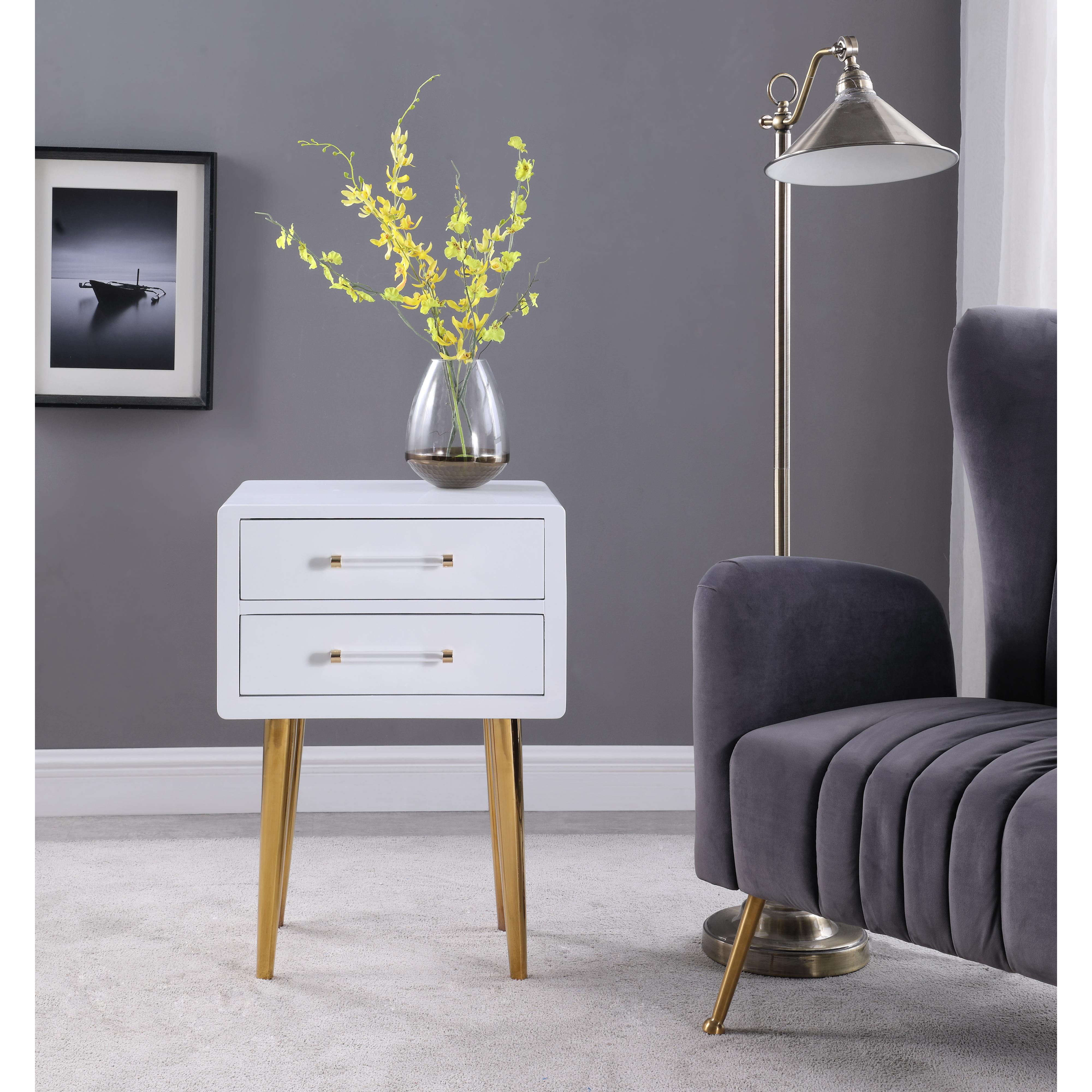 Meridian Zane White Laquer with Gold Side Table