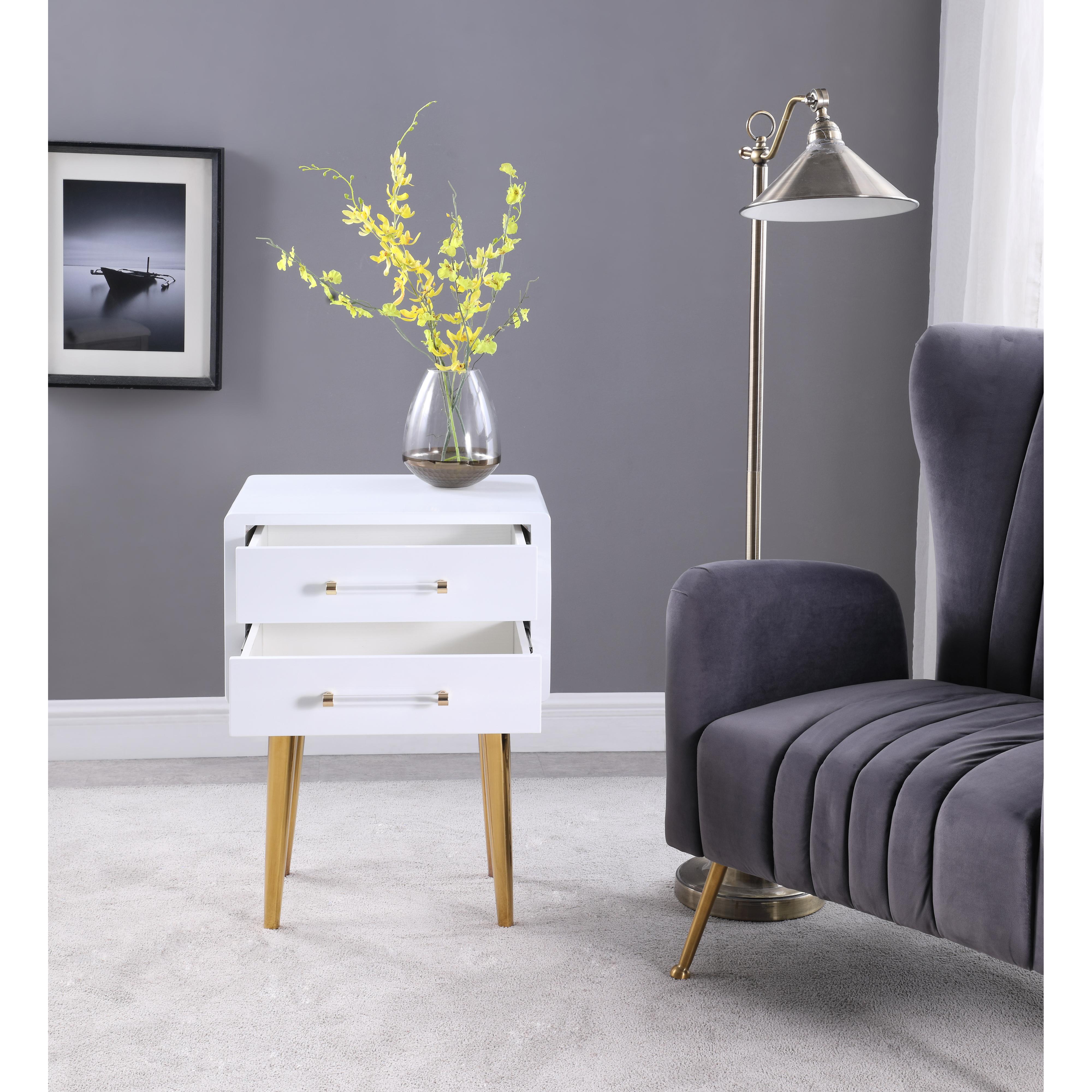 Meridian Zane White Laquer with Gold Side Table