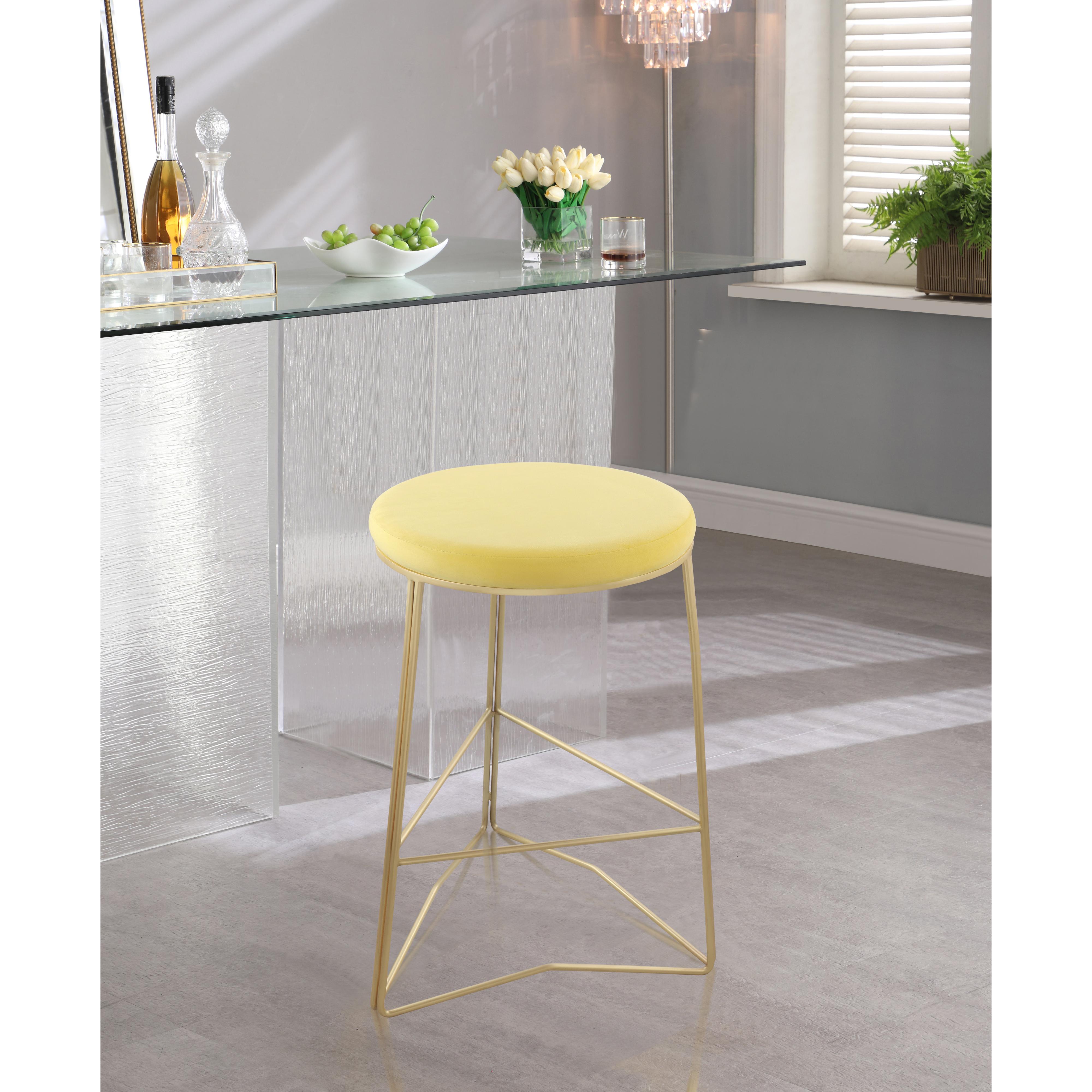 Meridian Tres Yellow Velvet Counter Stool