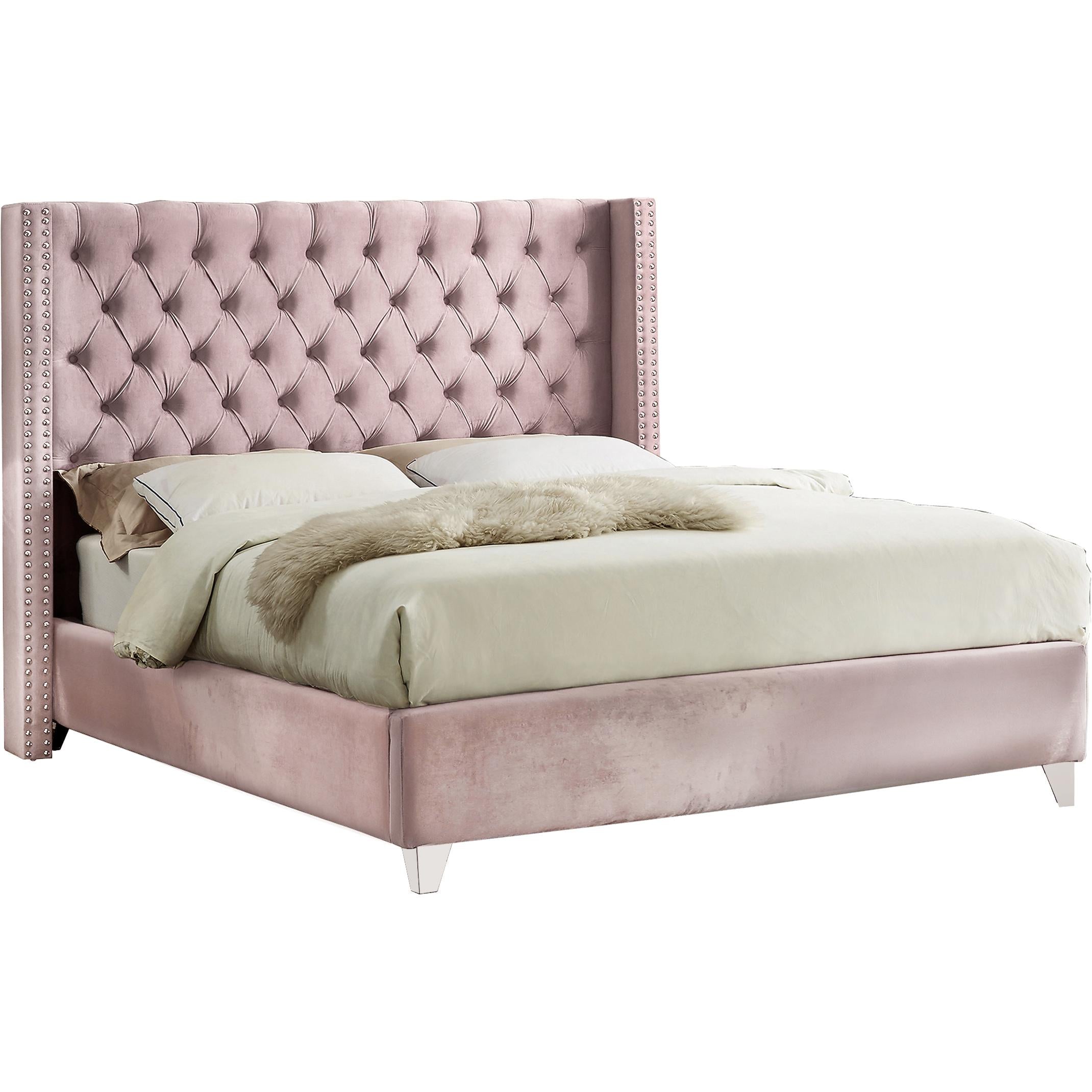 Meridian Aiden Pink Velvet Full Bed