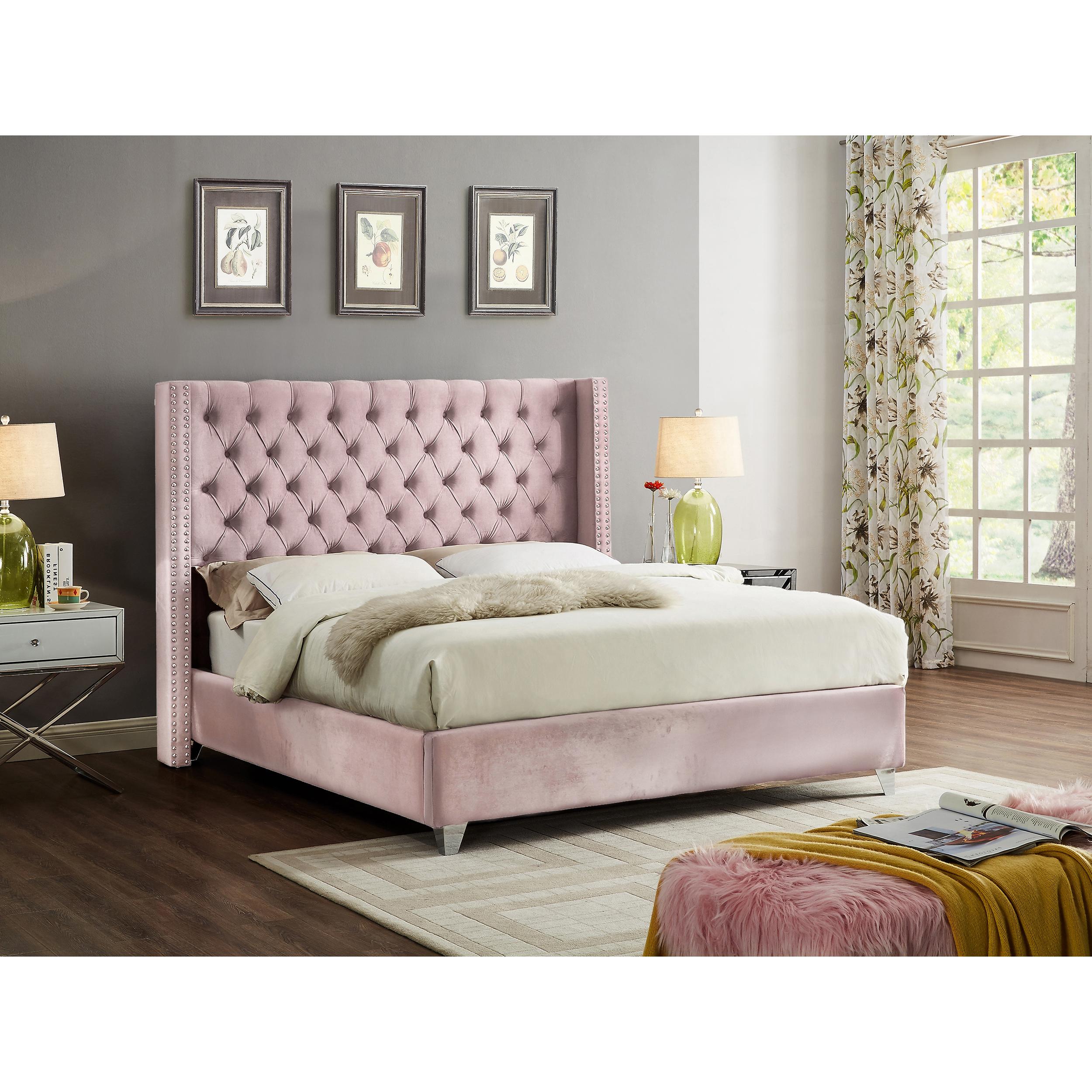 Meridian Aiden Pink Velvet Full Bed