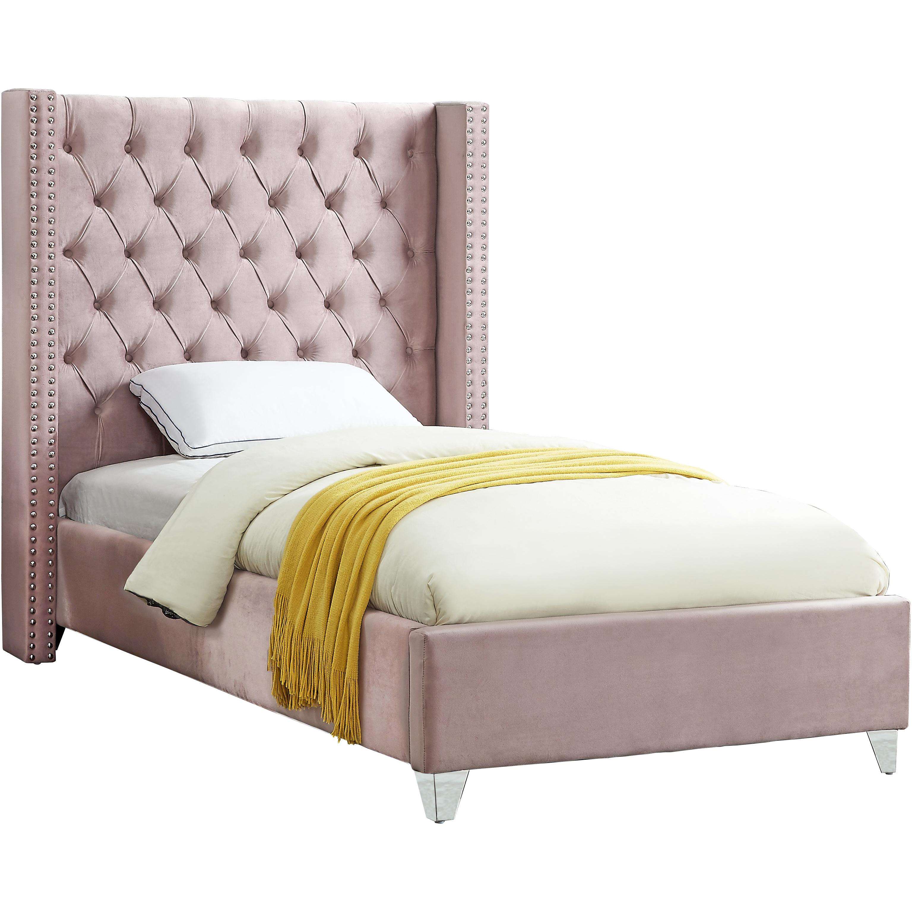 Meridian Aiden Pink Velvet Twin Bed