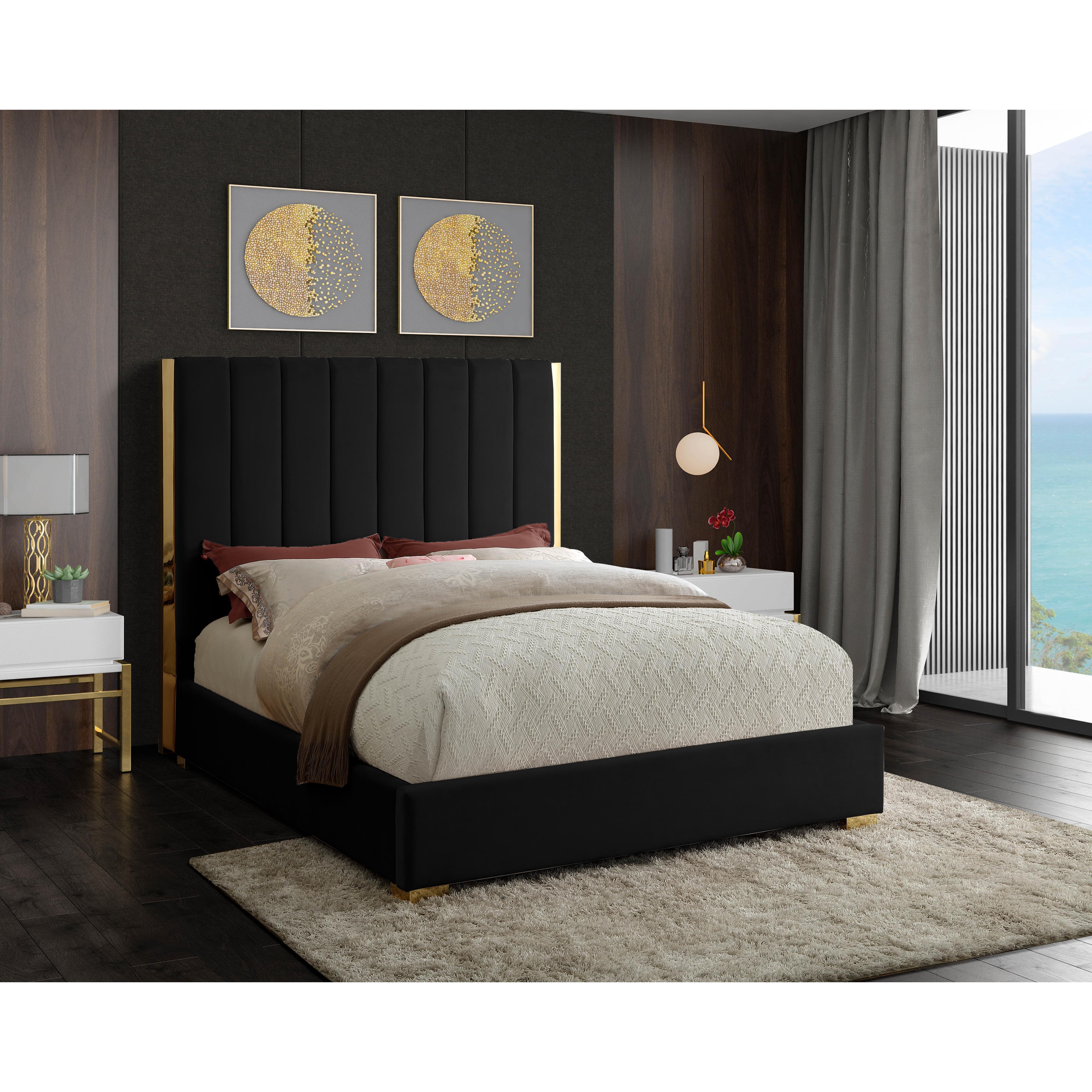 Meridian Becca Black Velvet Full Bed