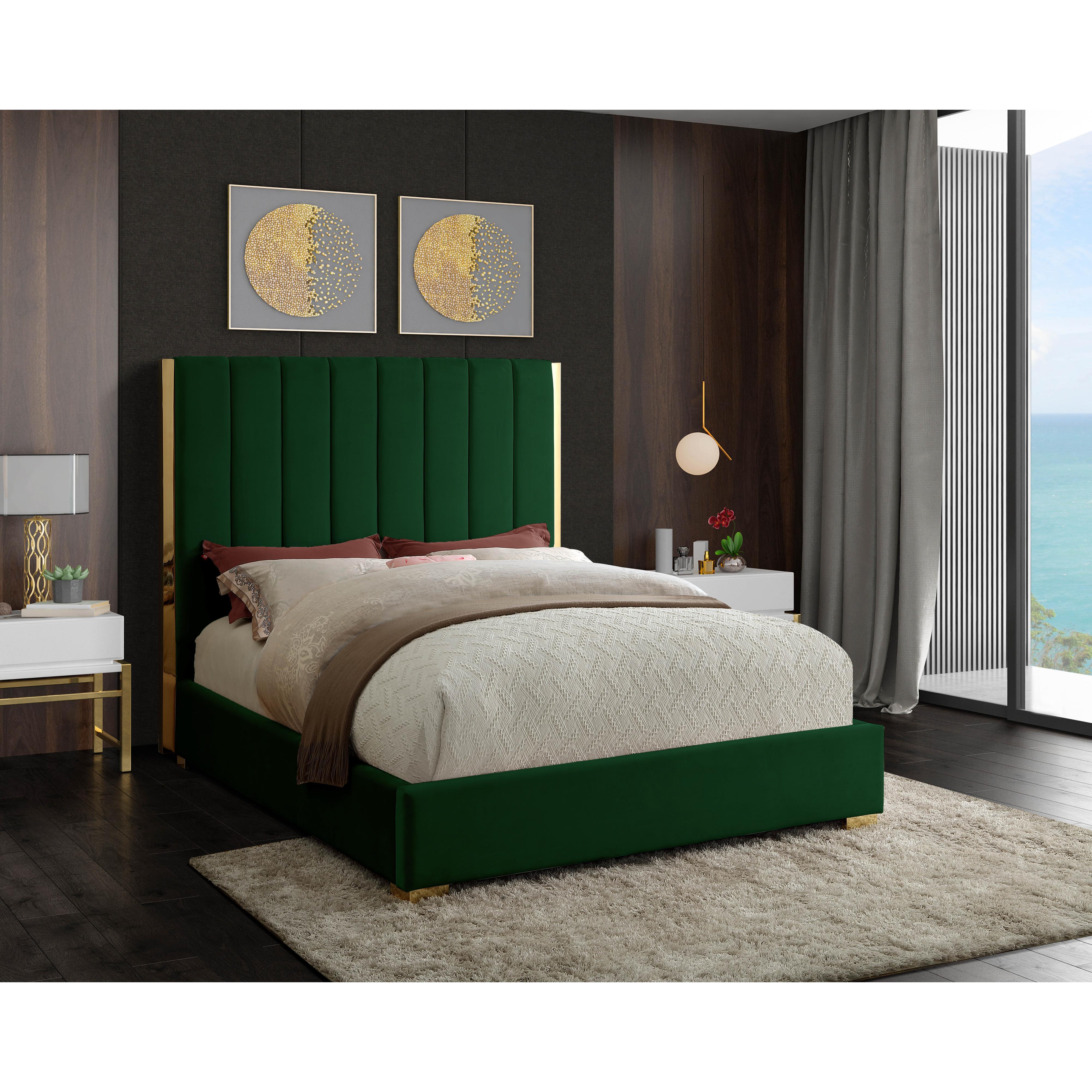 Meridian Becca Green Velvet Full Bed