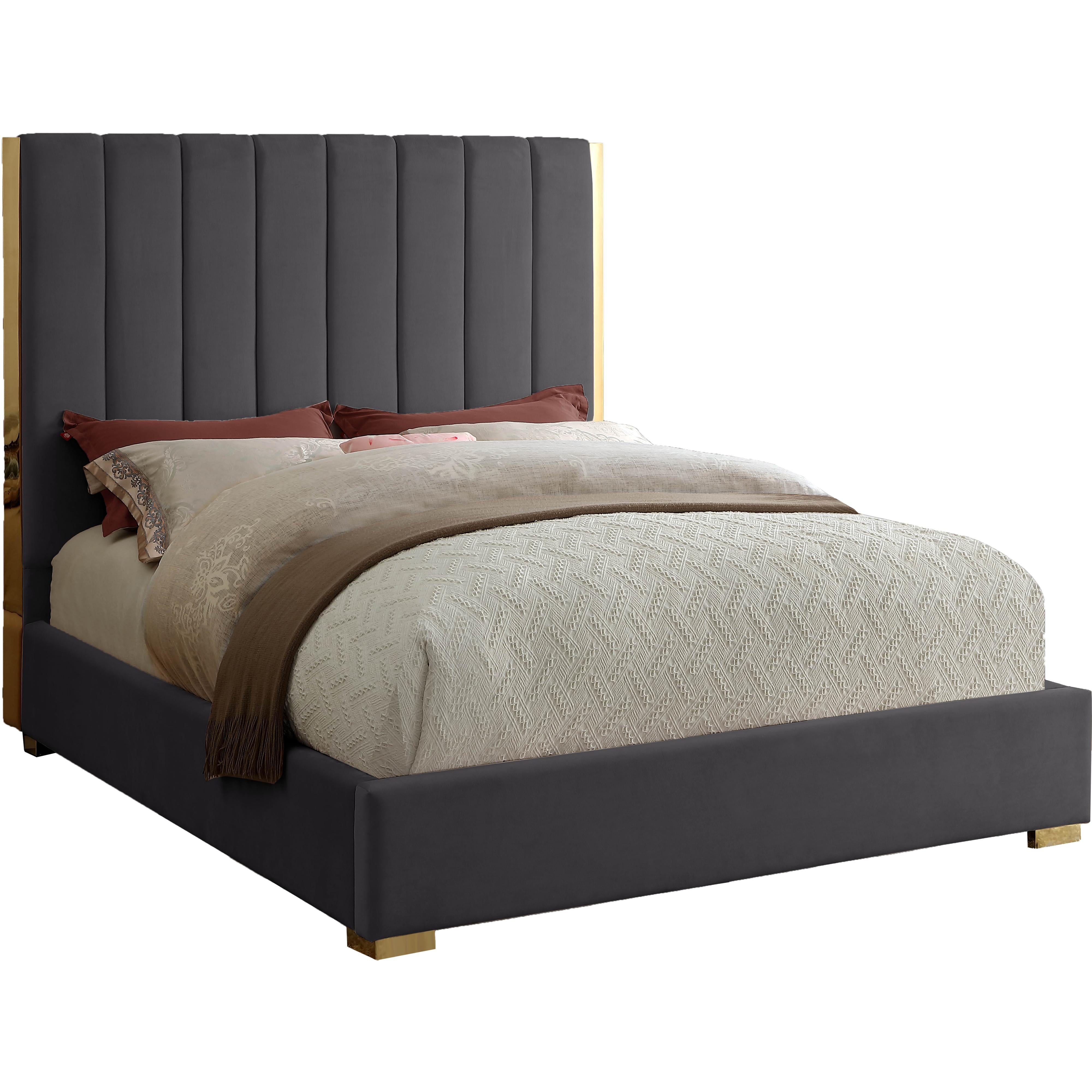 Meridian Becca Grey Velvet Full Bed