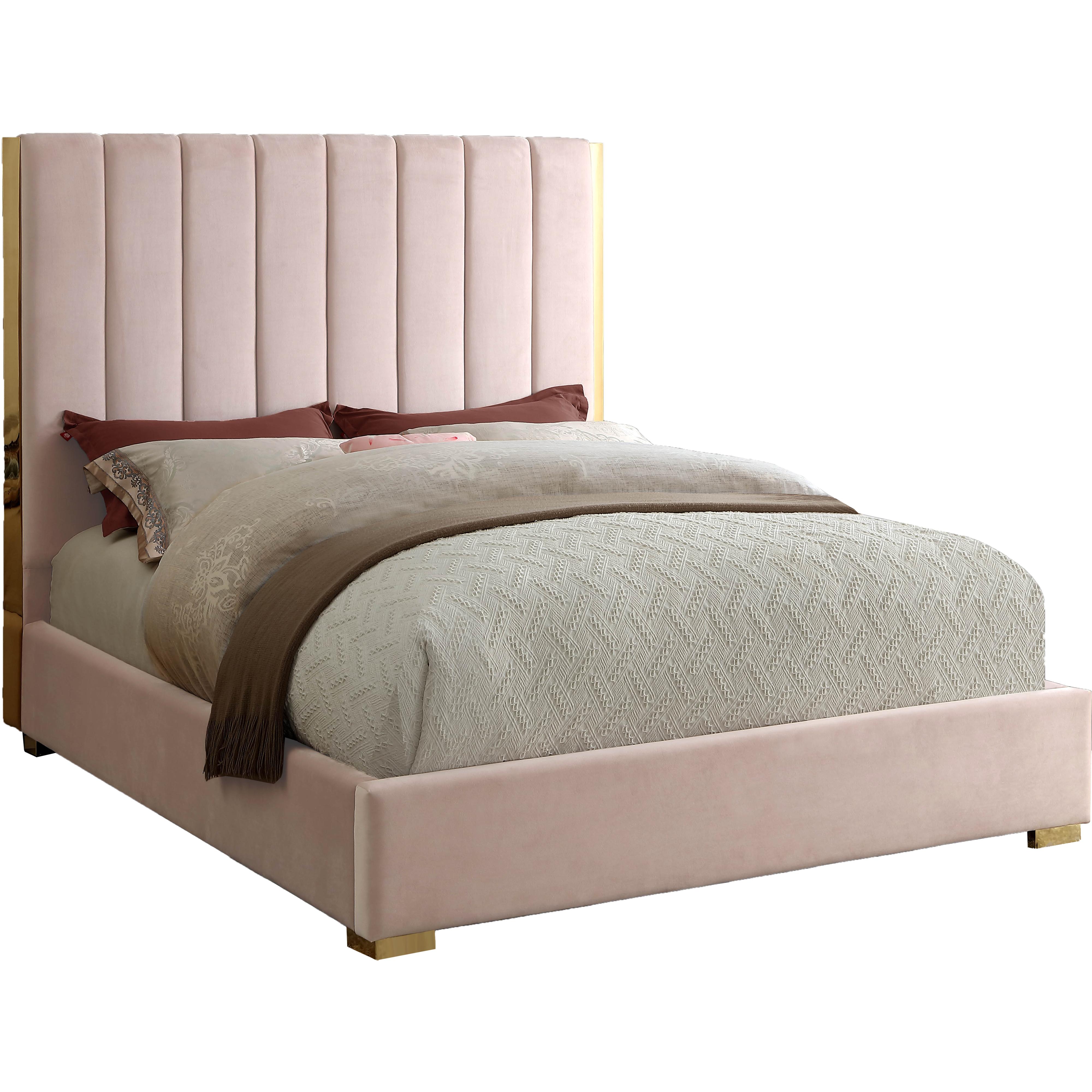 Meridian Becca Pink Velvet Full Bed