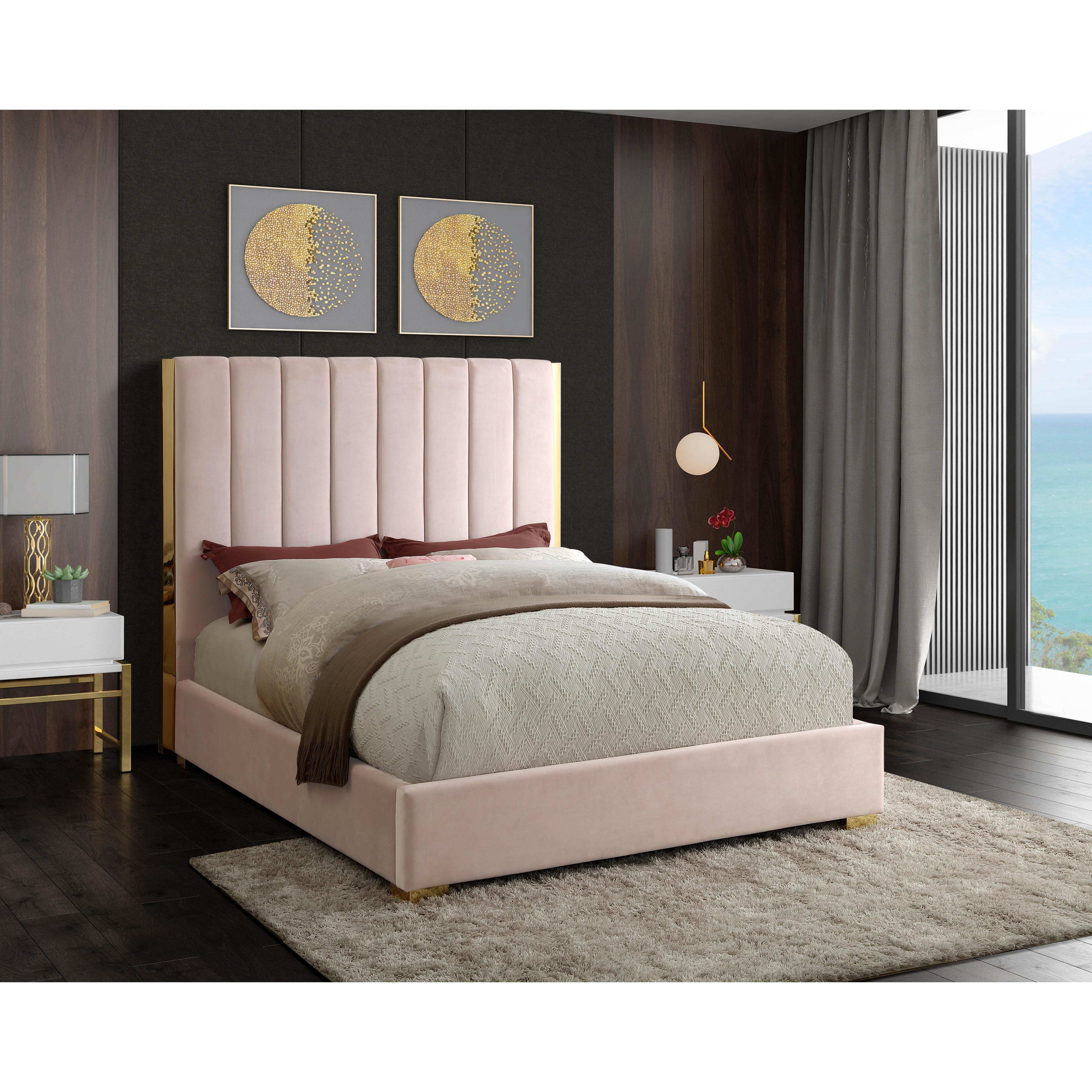 Meridian Becca Pink Velvet Full Bed