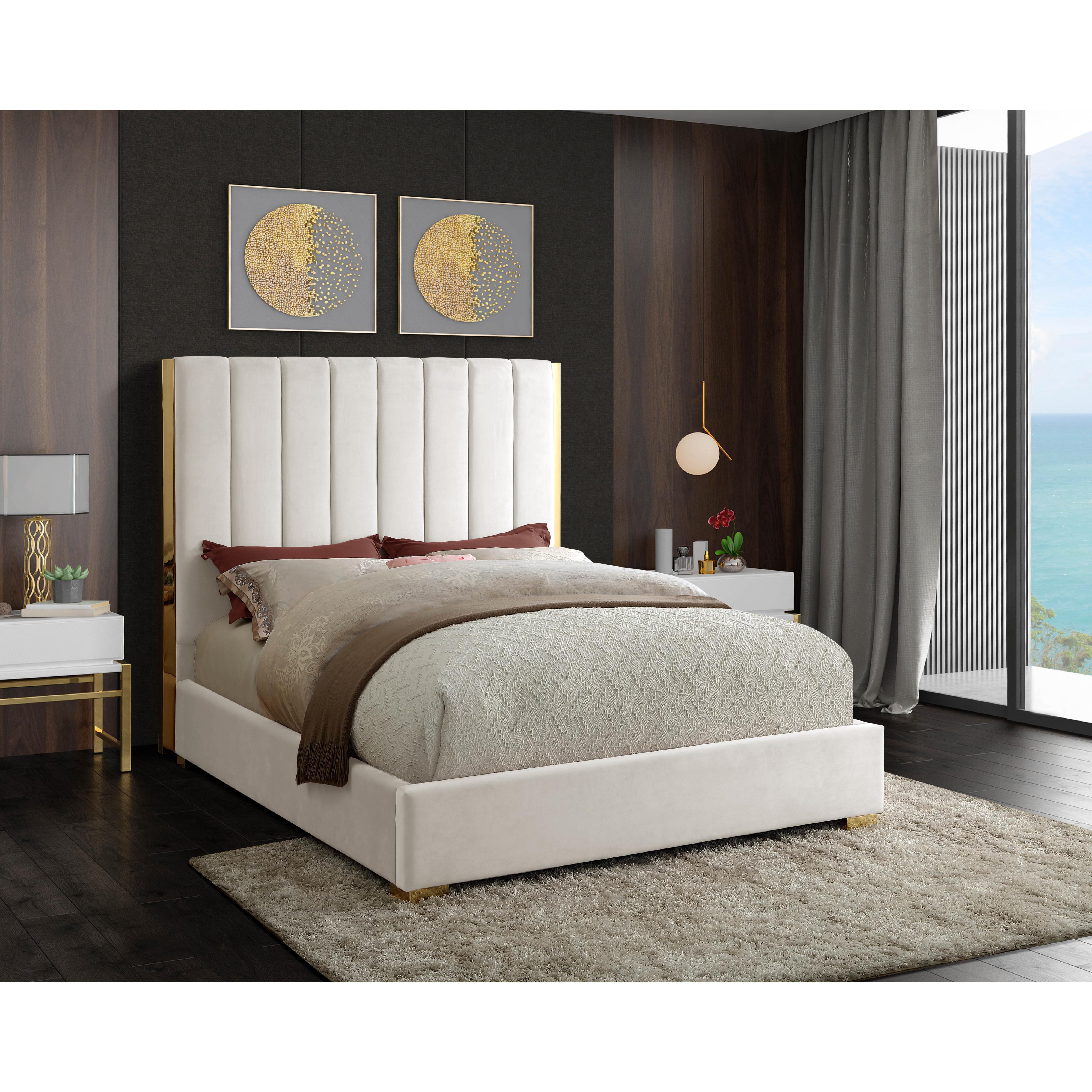 Meridian Becca Cream Velvet King Bed