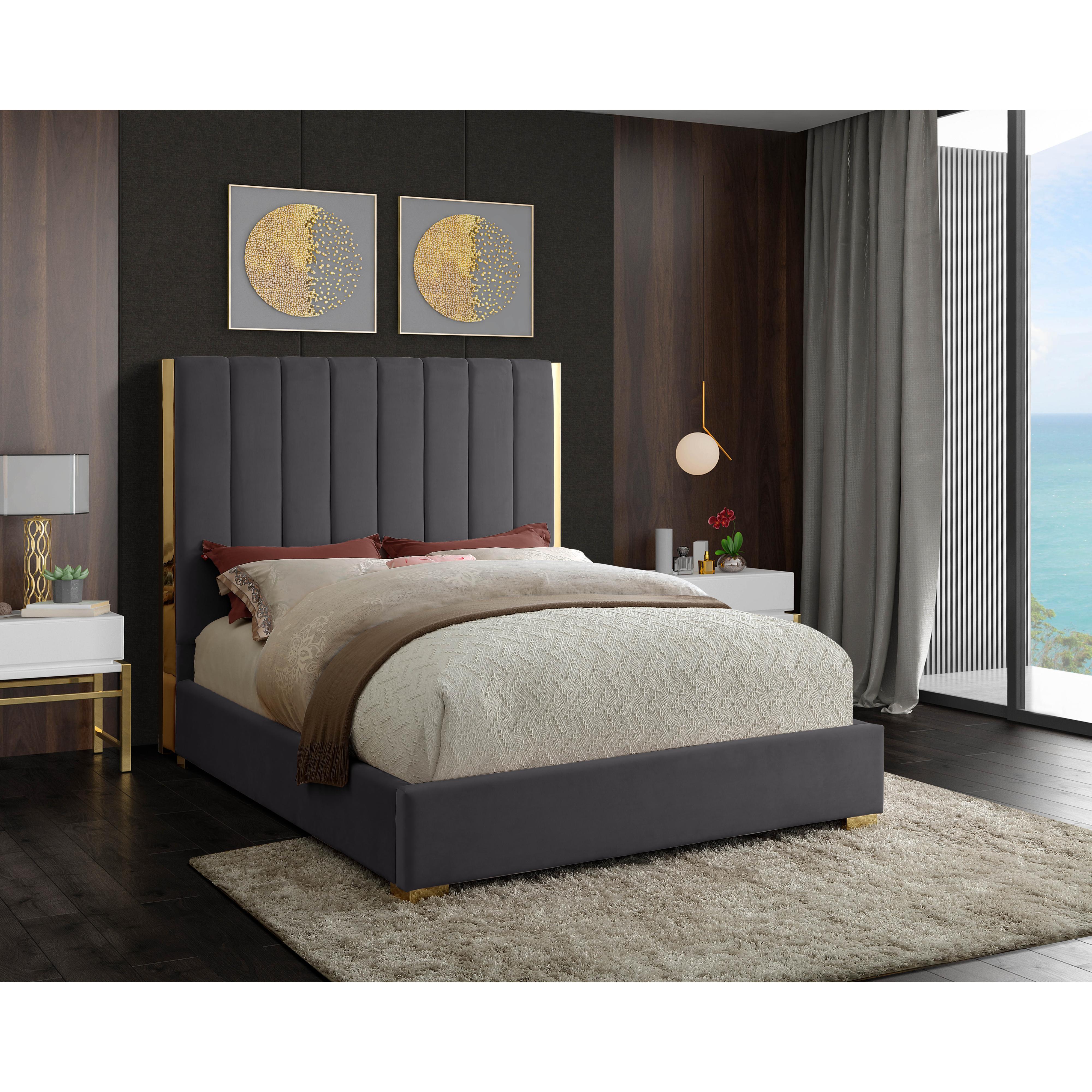 Meridian Becca Grey Velvet King Bed