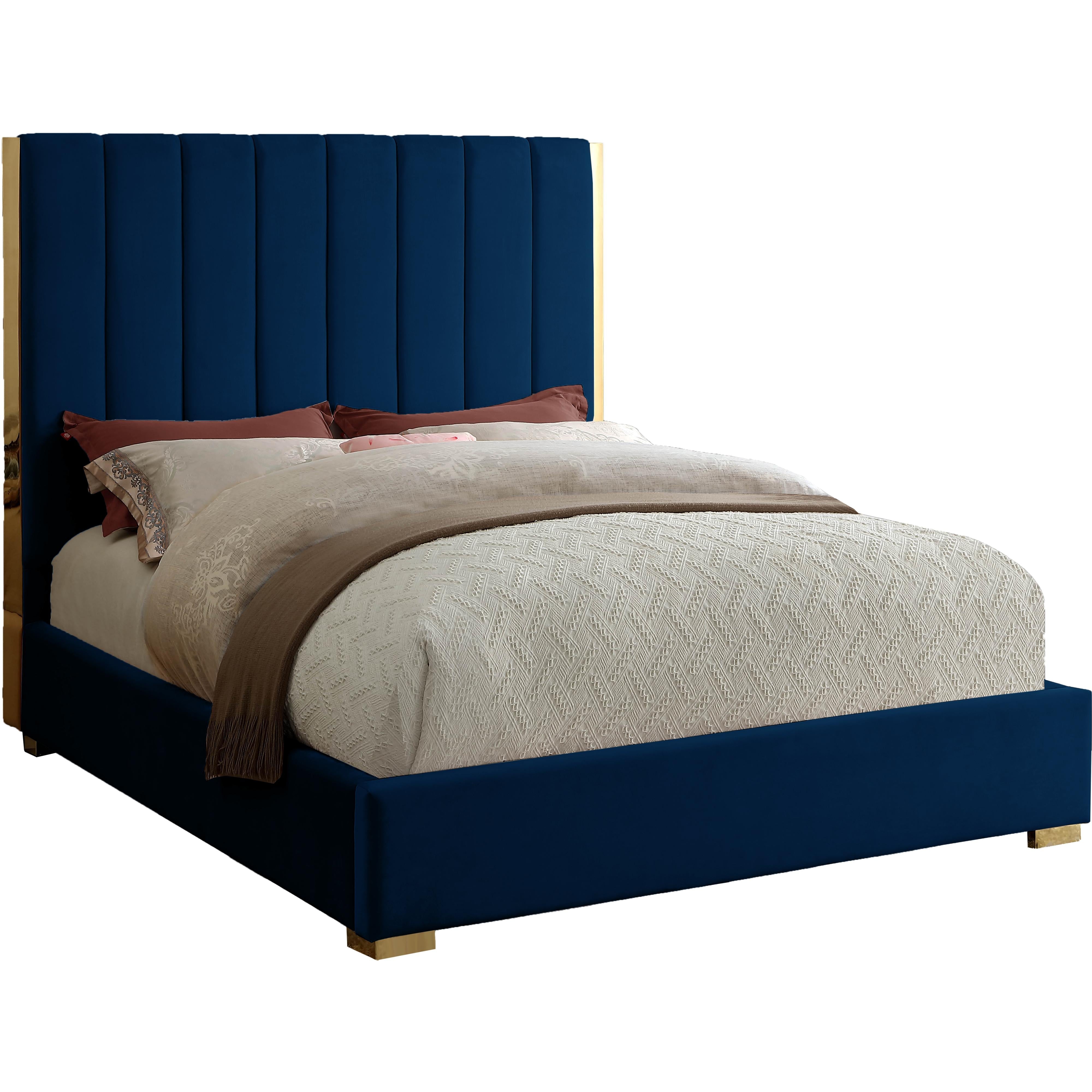 Meridian Becca Navy Velvet King Bed