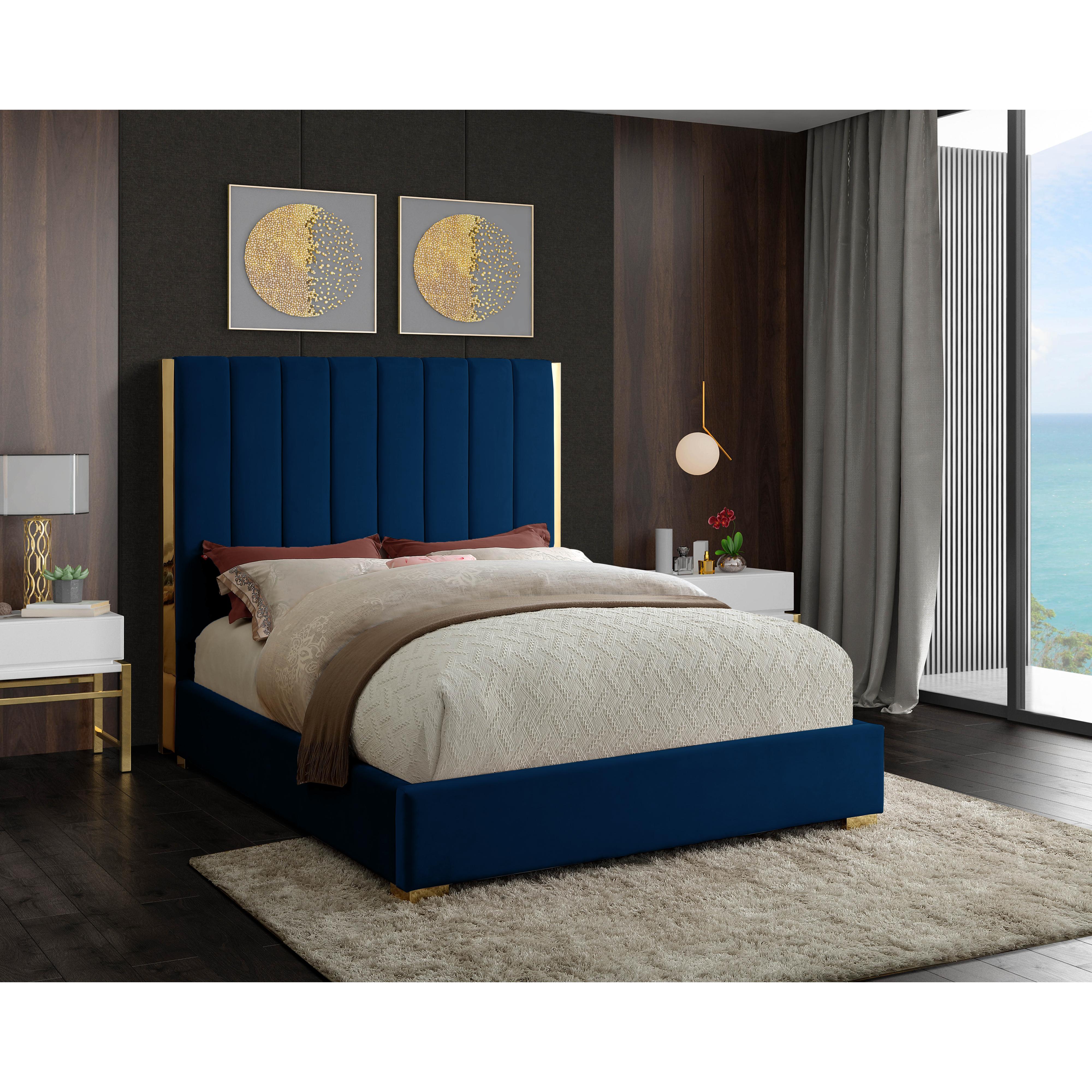 Meridian Becca Navy Velvet King Bed