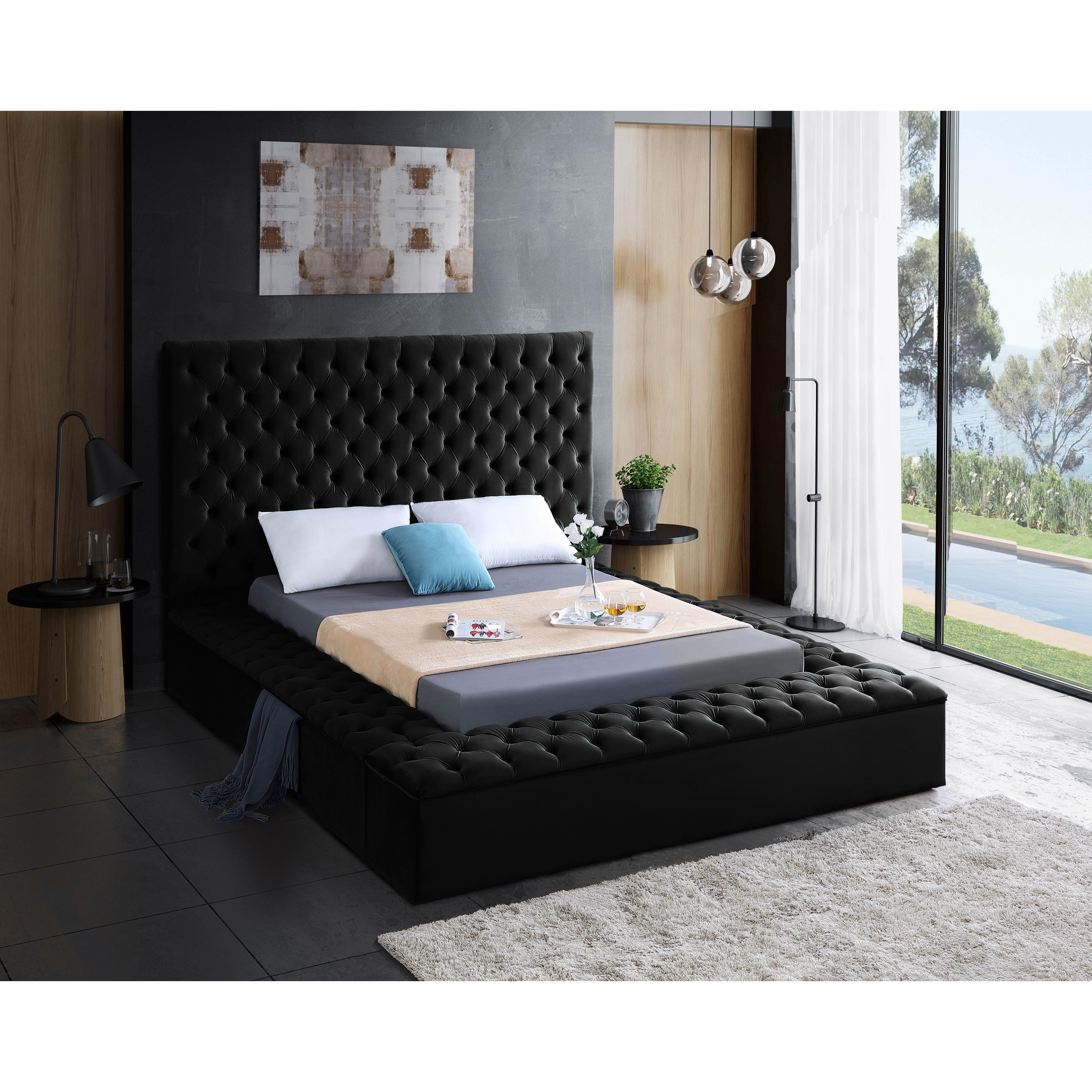 Meridian Bliss Black Velvet Full Bed (3 Boxes)