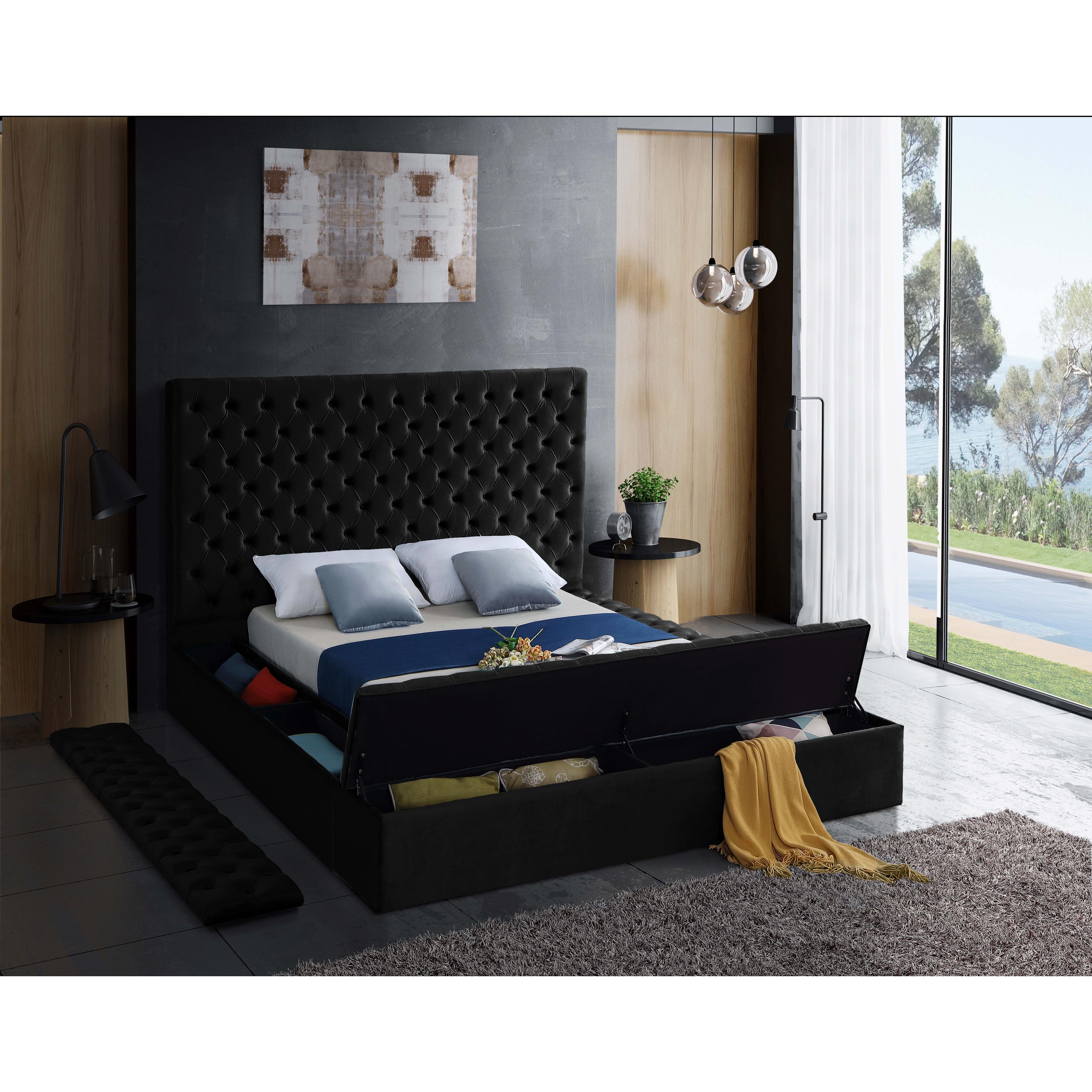 Meridian Bliss Black Velvet Full Bed (3 Boxes)