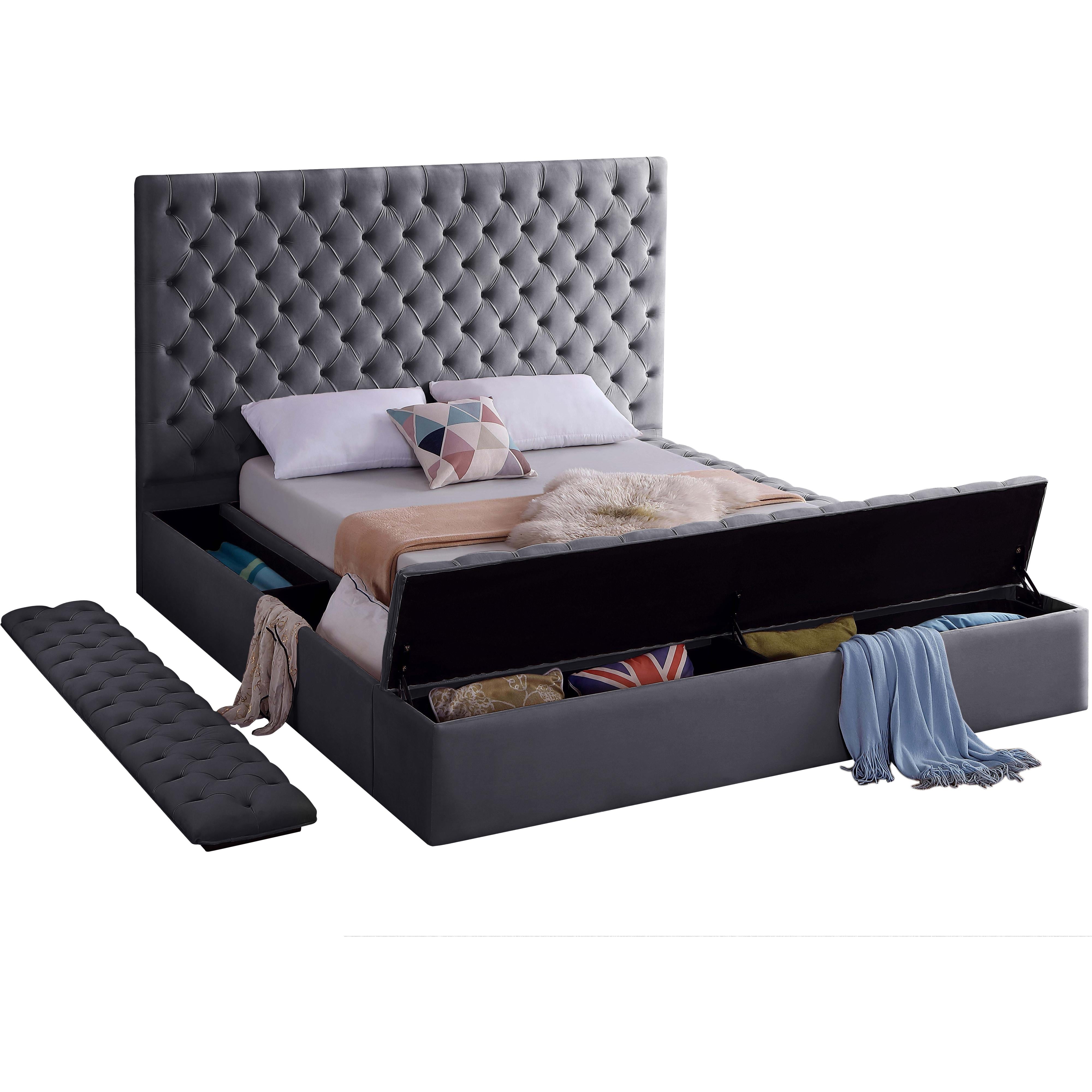 Meridian Bliss Grey Velvet Full Bed (3 Boxes)