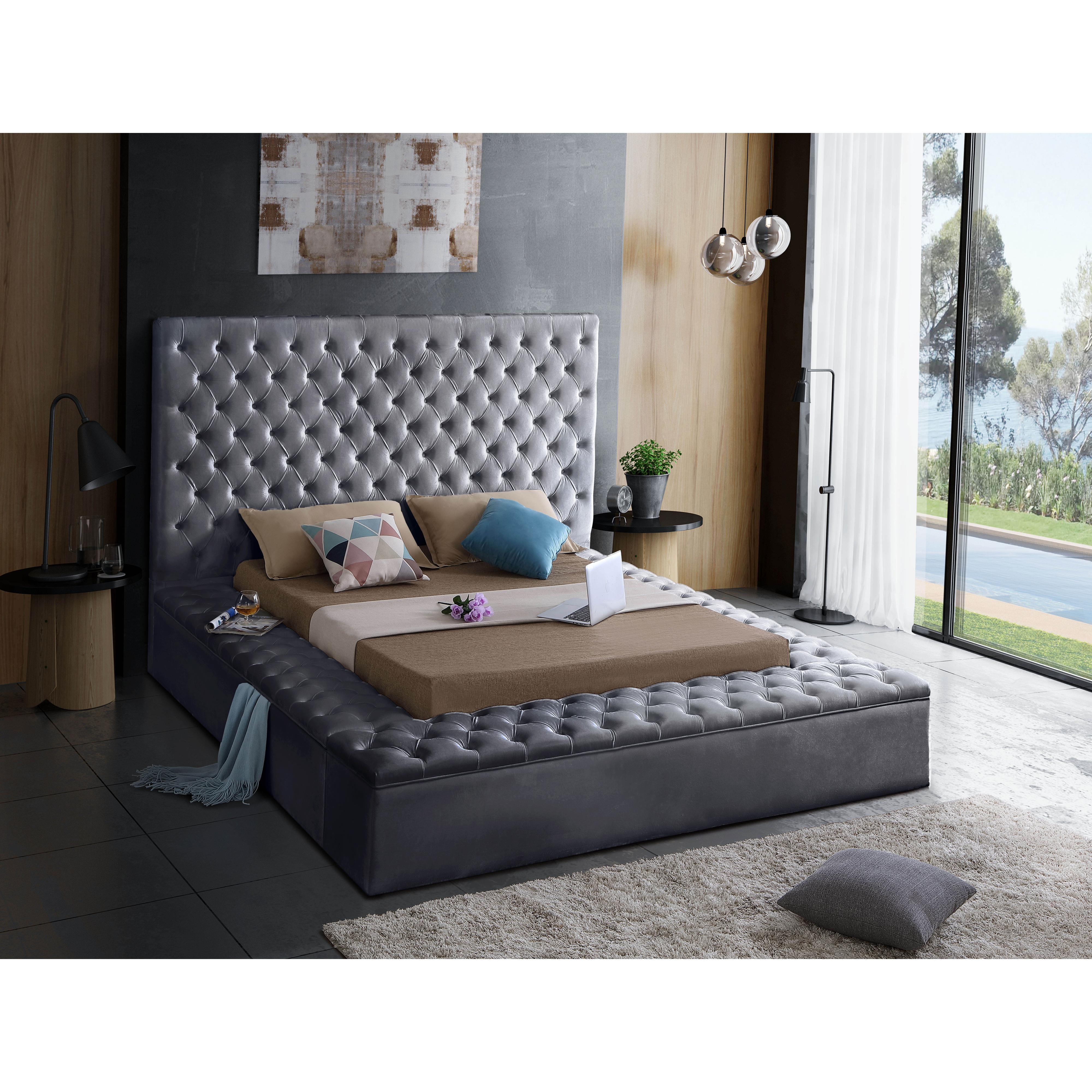 Meridian Bliss Grey Velvet Full Bed (3 Boxes)