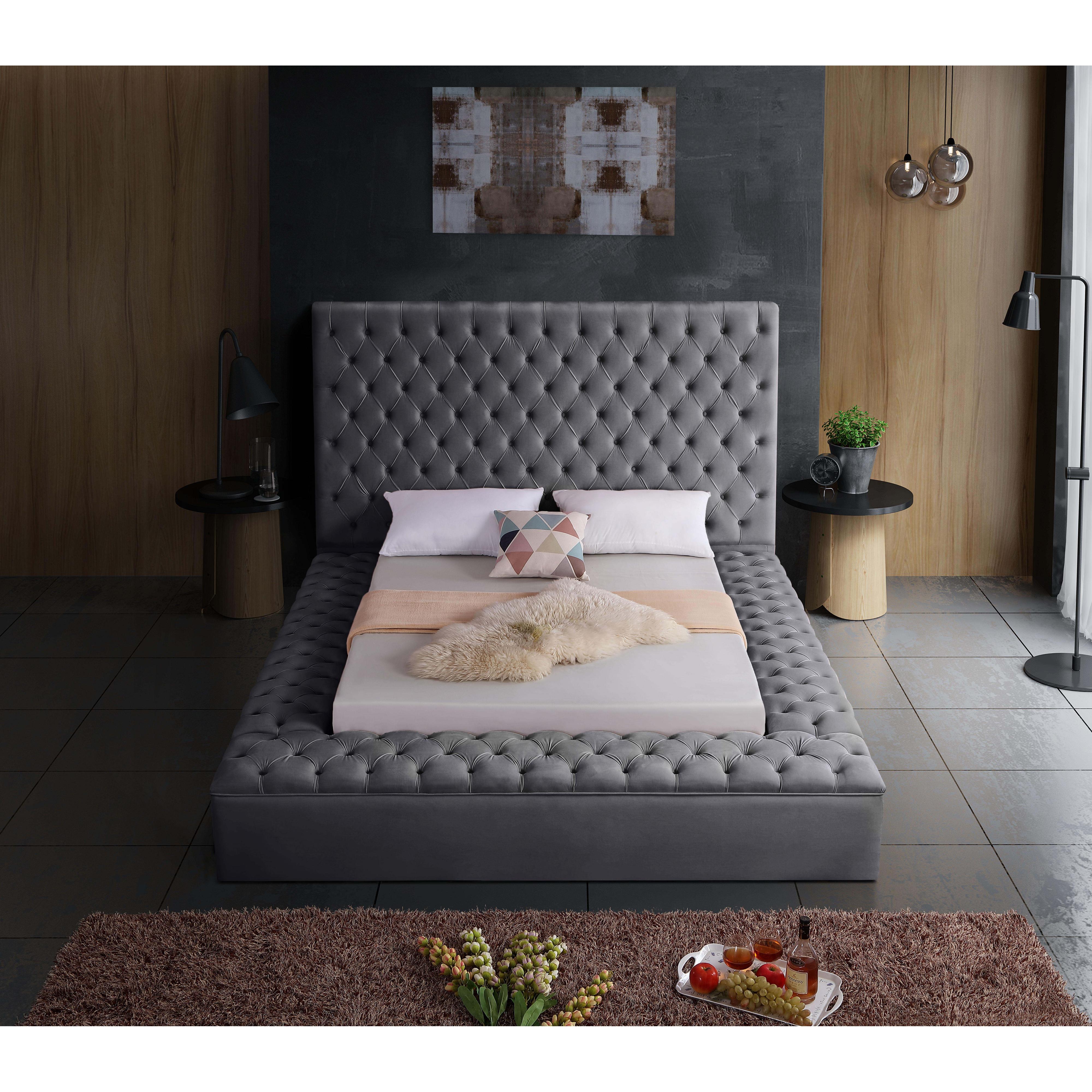 Meridian Bliss Grey Velvet Full Bed (3 Boxes)