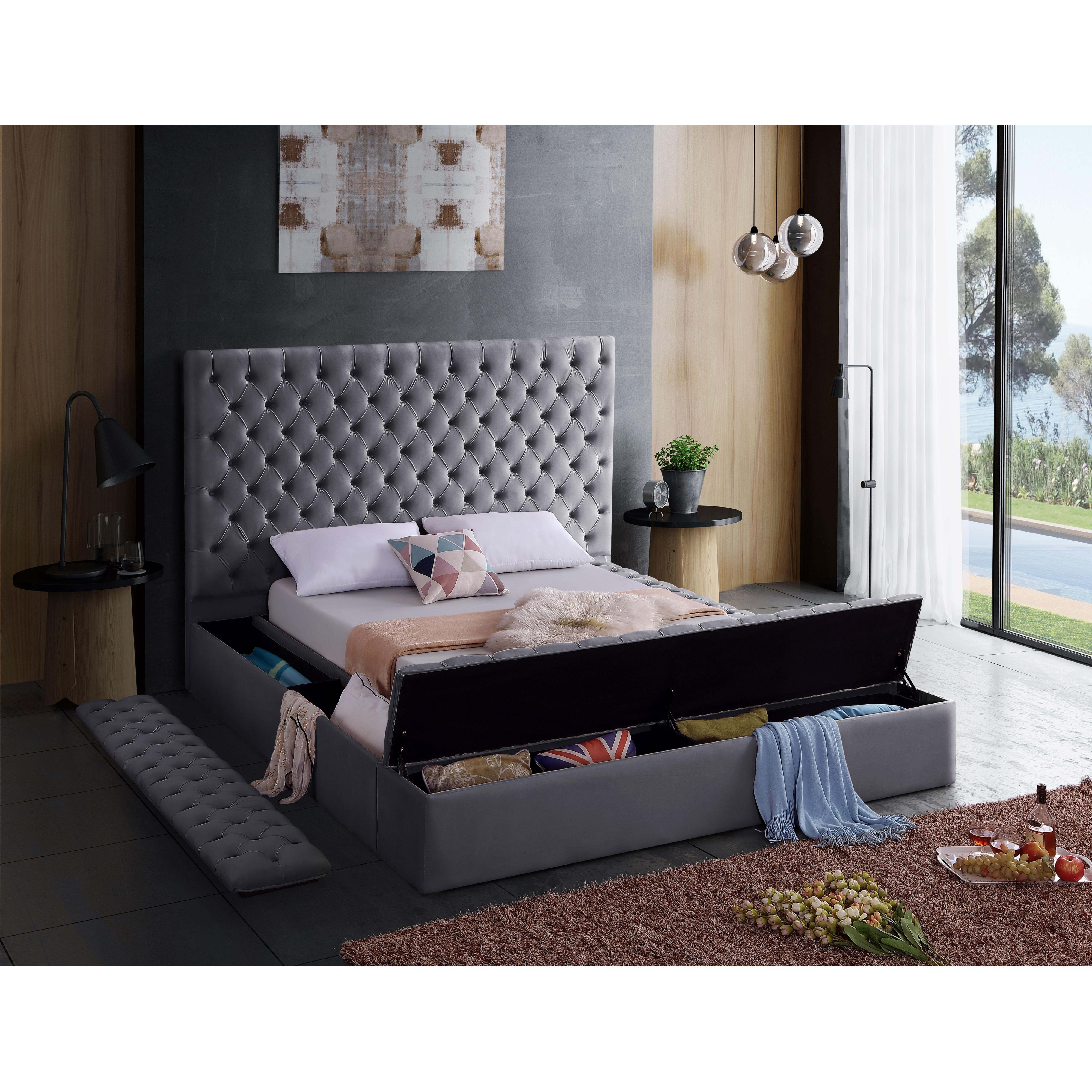 Meridian Bliss Grey Velvet Full Bed (3 Boxes)