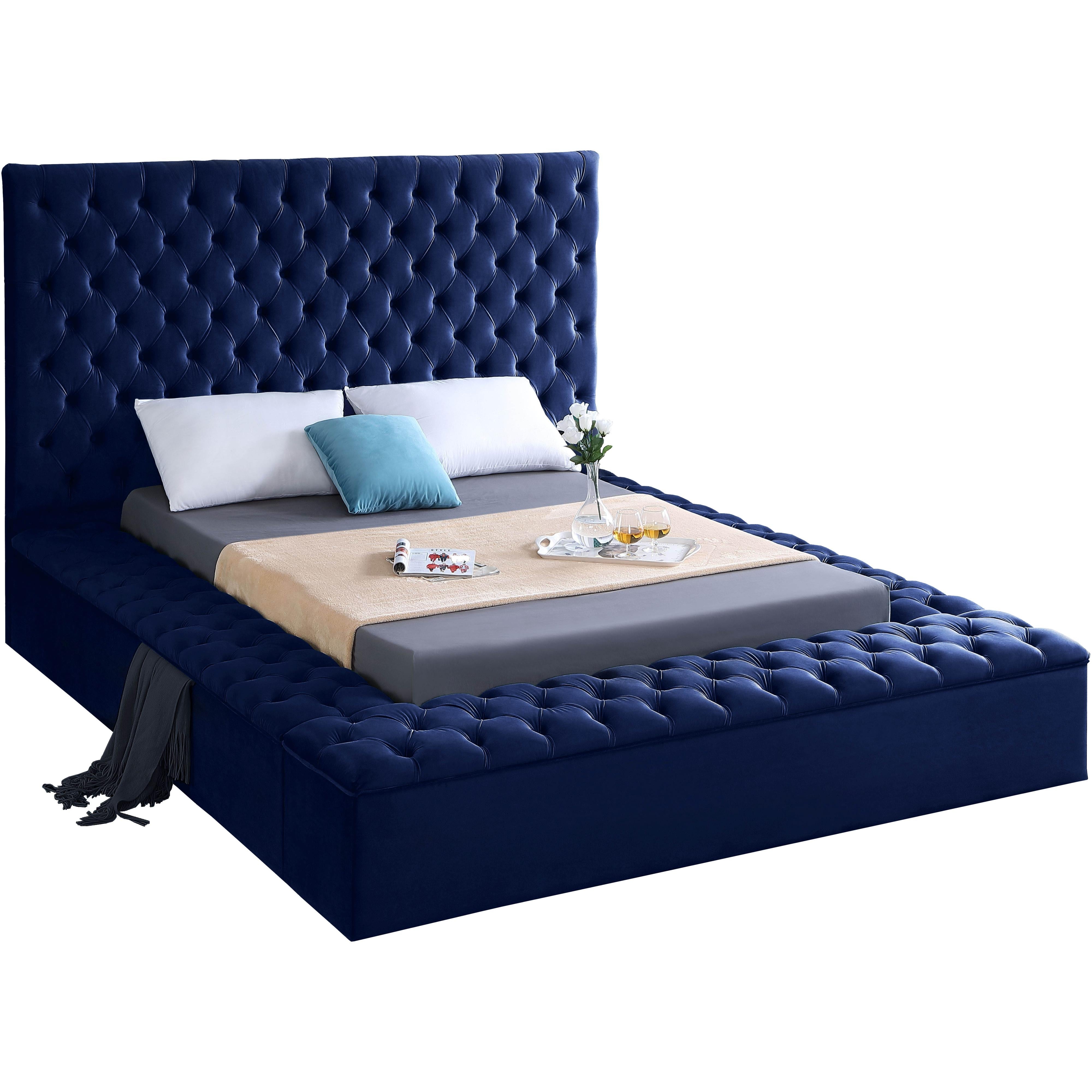 Meridian Bliss Navy Velvet Full Bed (3 Boxes)