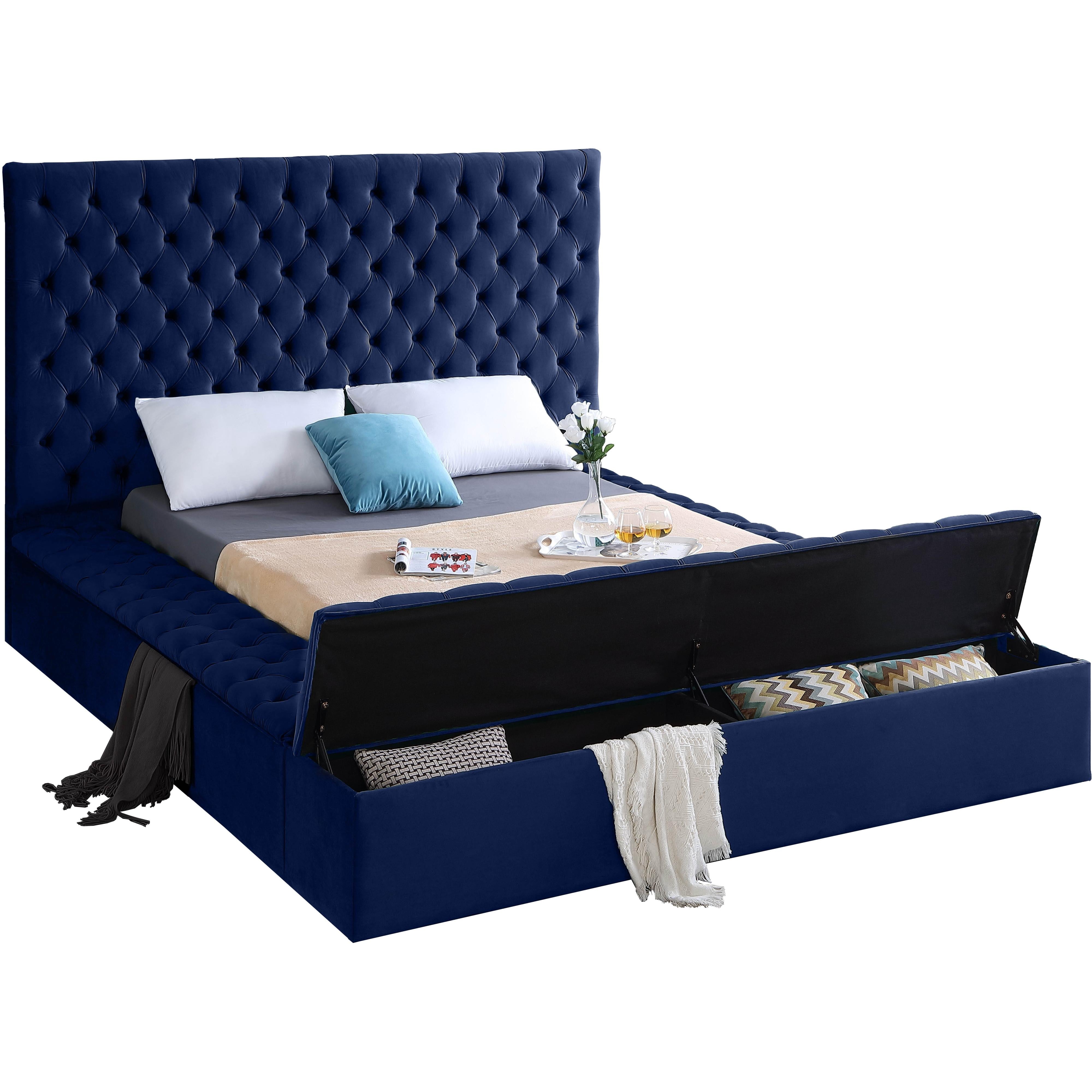 Meridian Bliss Navy Velvet Full Bed (3 Boxes)