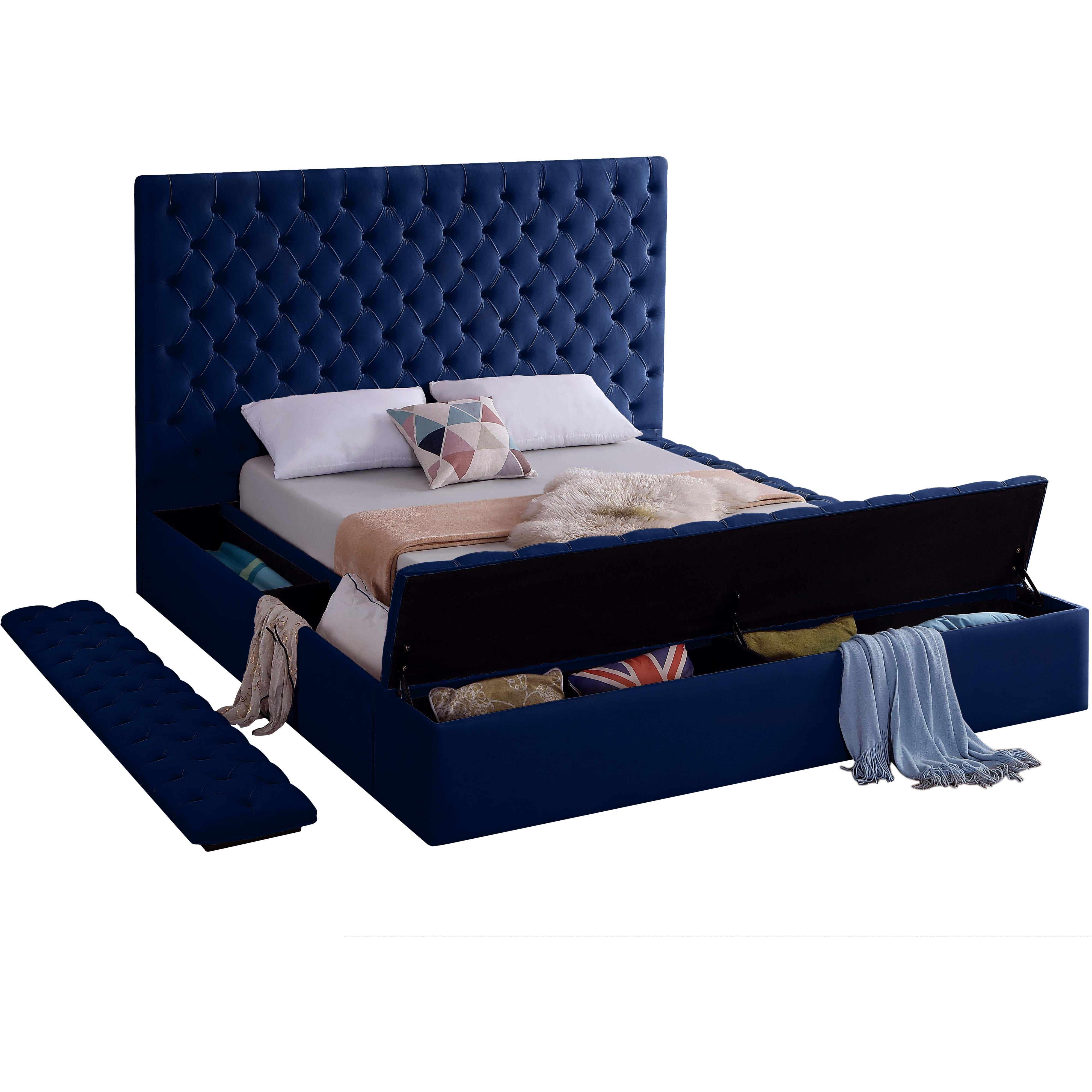 Meridian Bliss Navy Velvet Full Bed (3 Boxes)