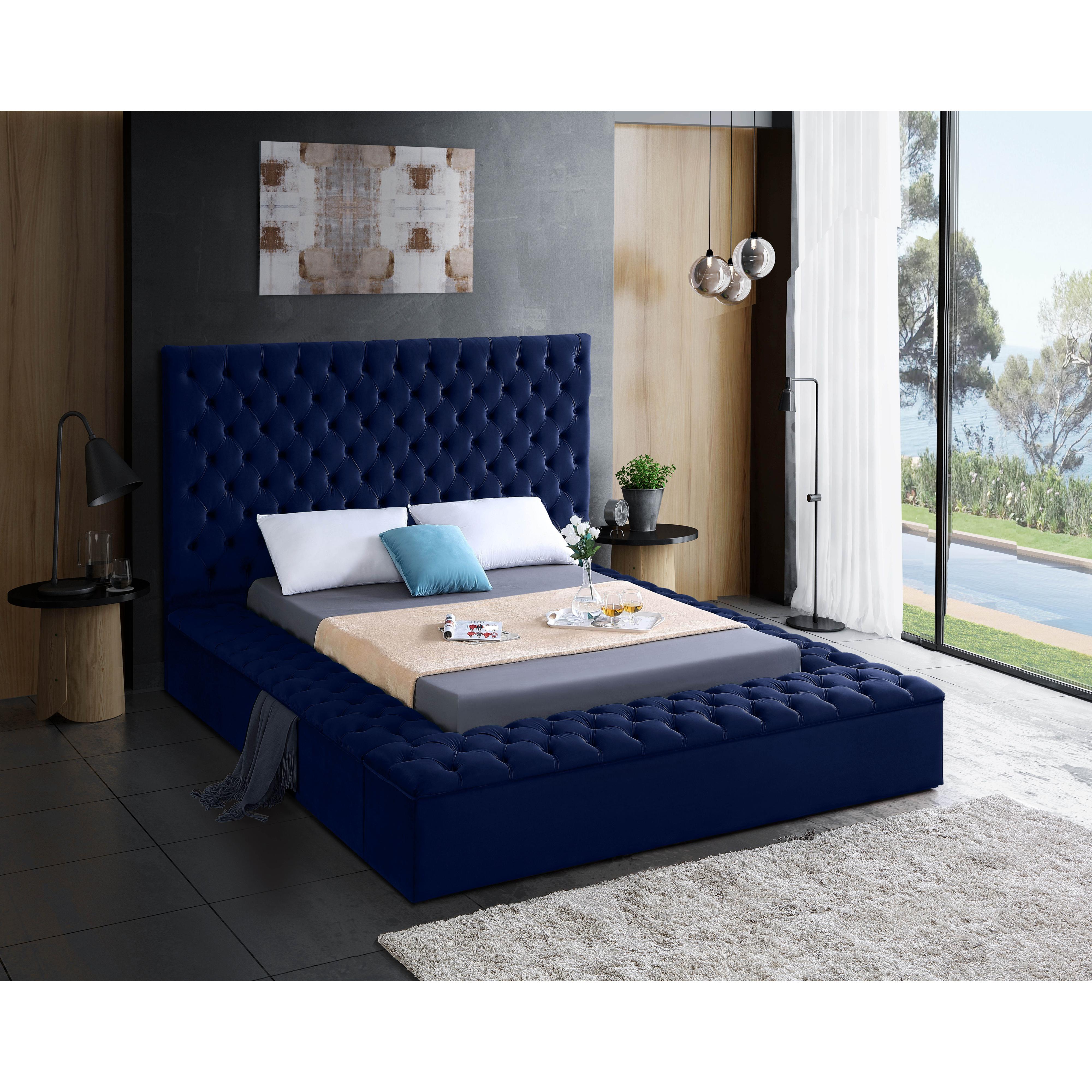 Meridian Bliss Navy Velvet Full Bed (3 Boxes)