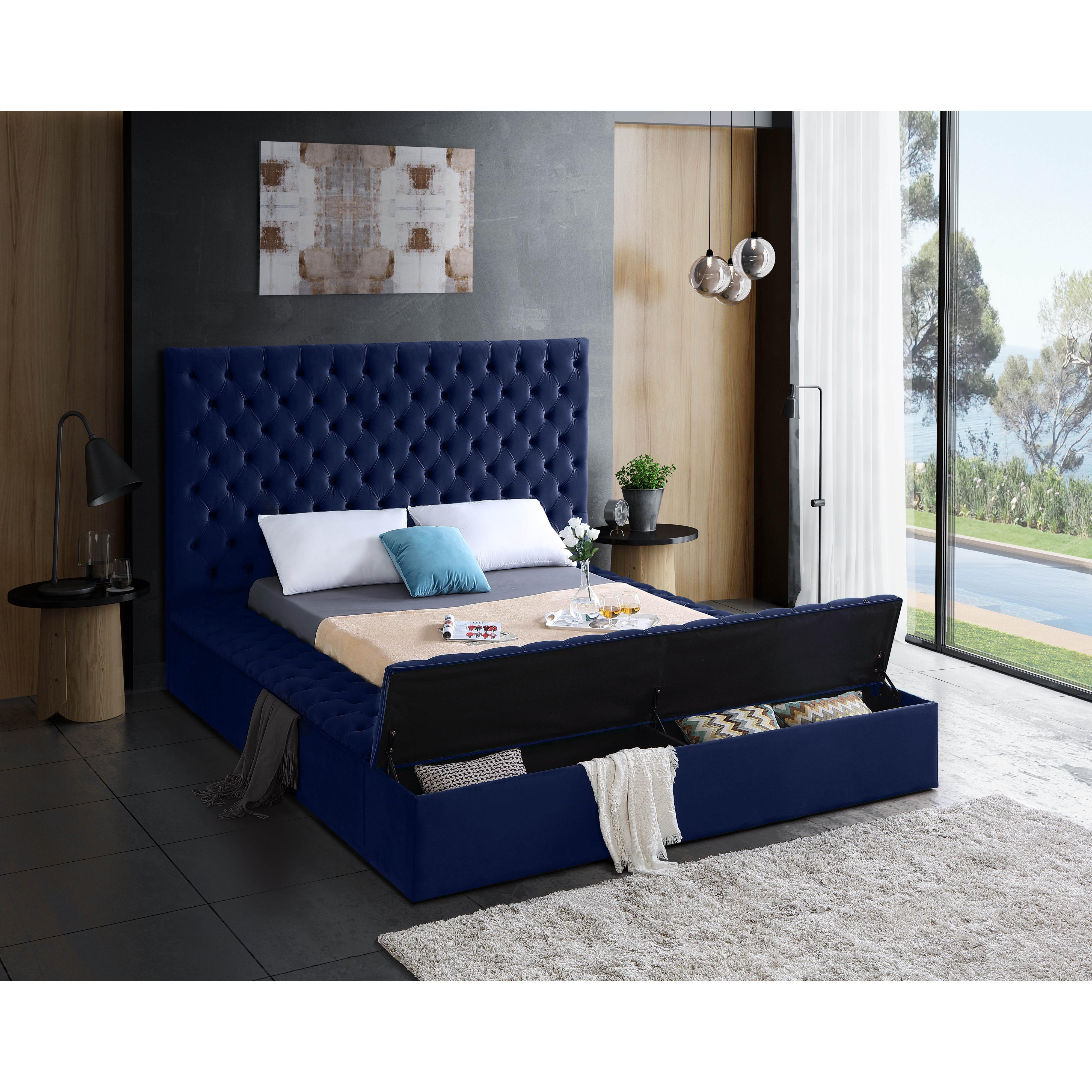 Meridian Bliss Navy Velvet Full Bed (3 Boxes)