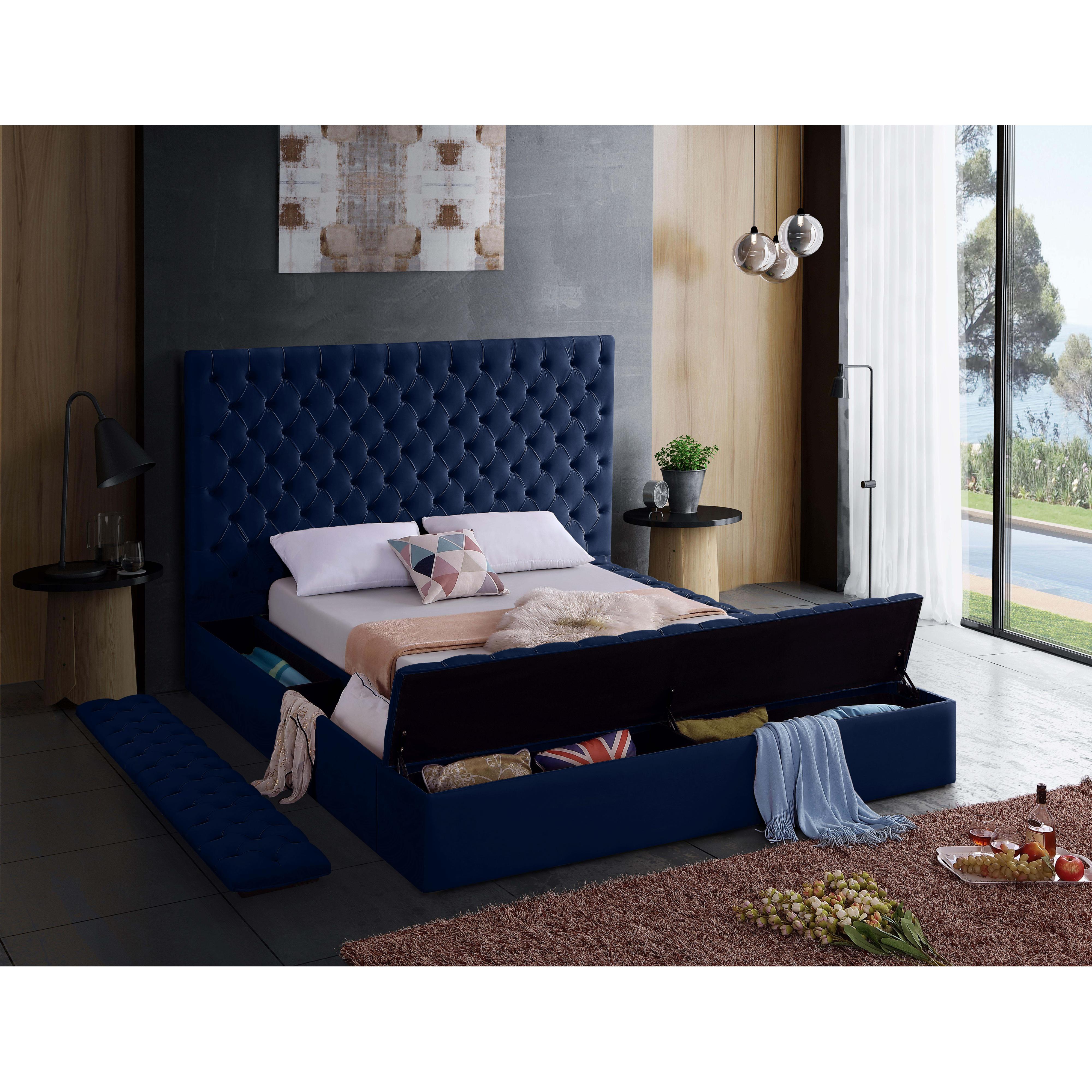 Meridian Bliss Navy Velvet Full Bed (3 Boxes)