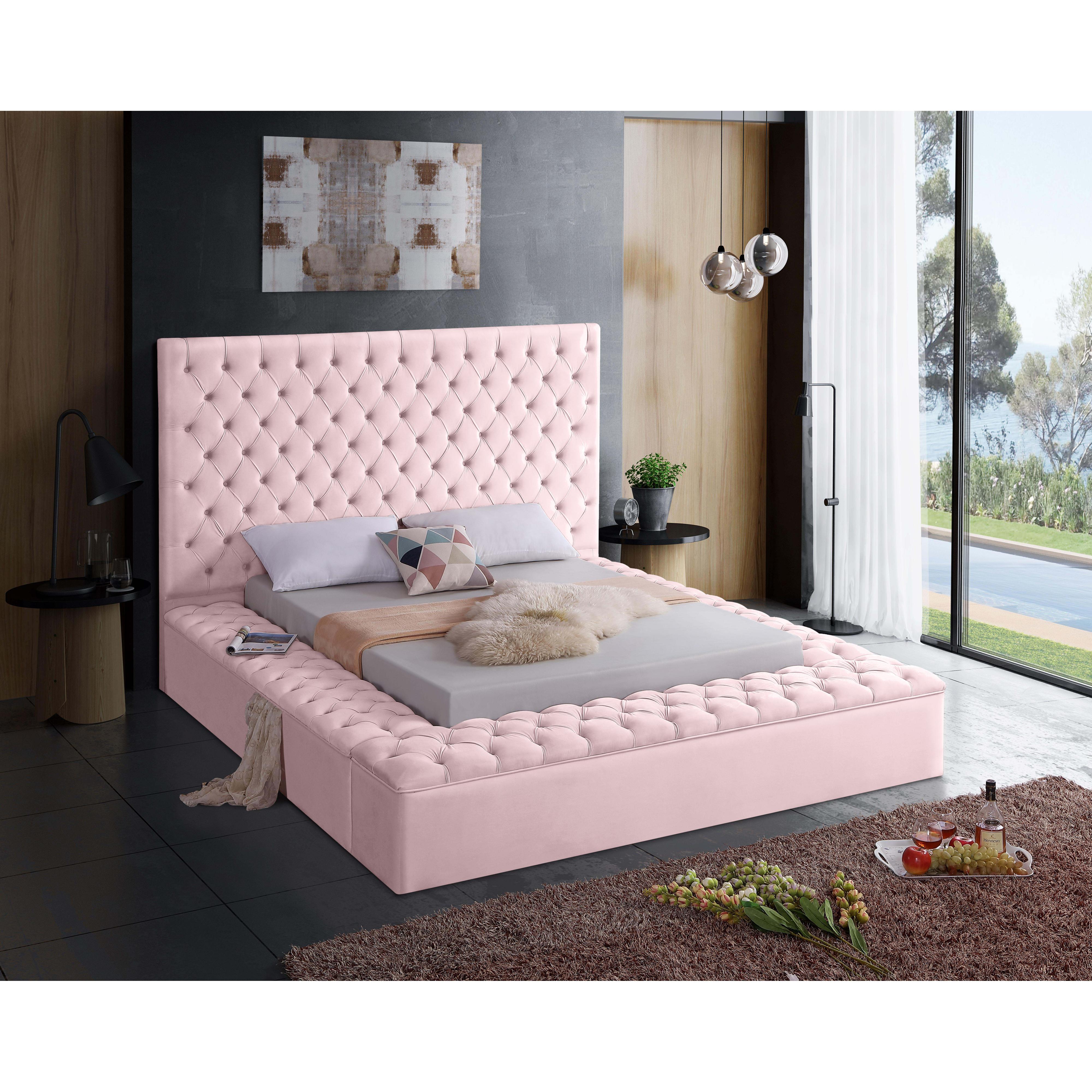 Meridian Bliss Pink Velvet Full Bed (3 Boxes)