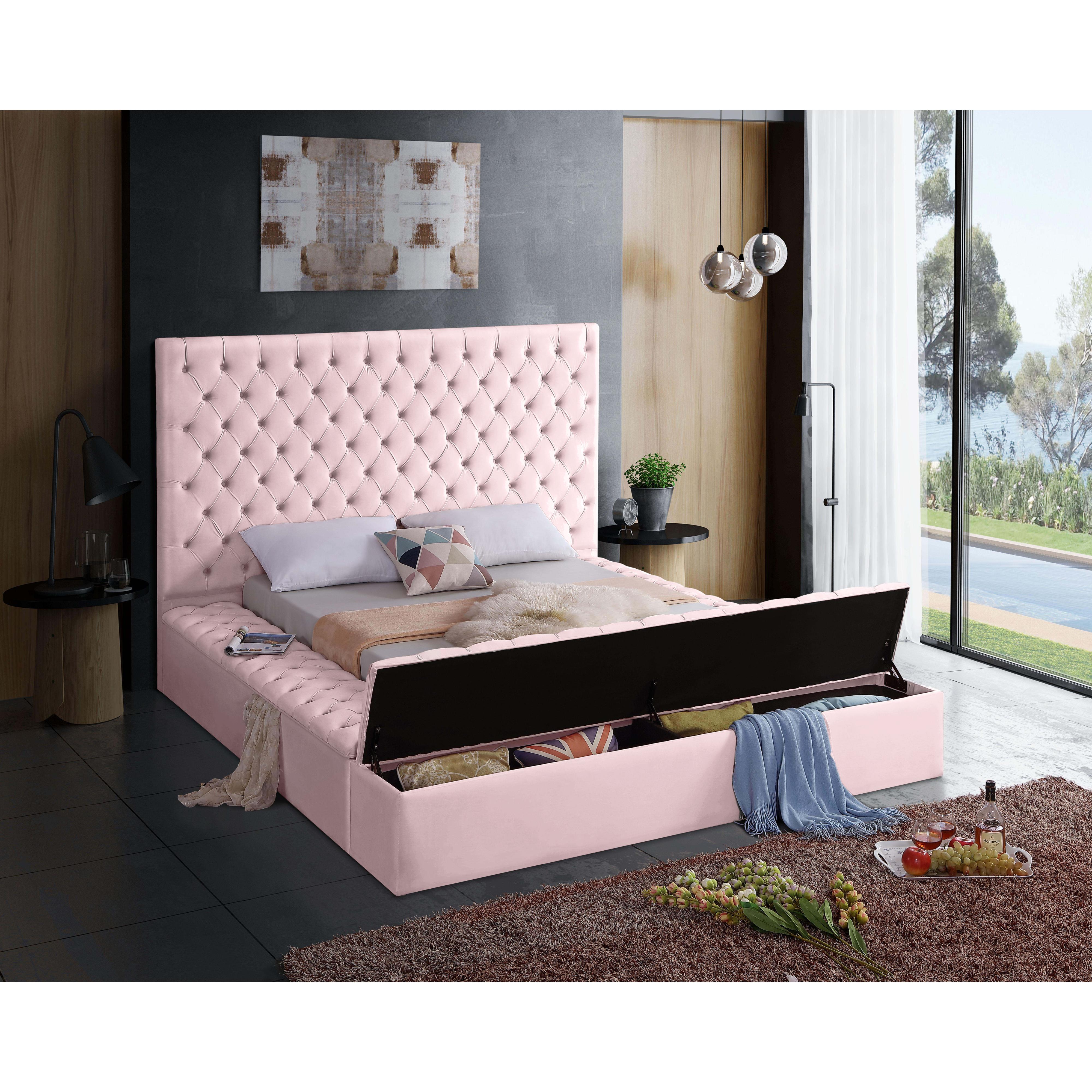 Meridian Bliss Pink Velvet Full Bed (3 Boxes)