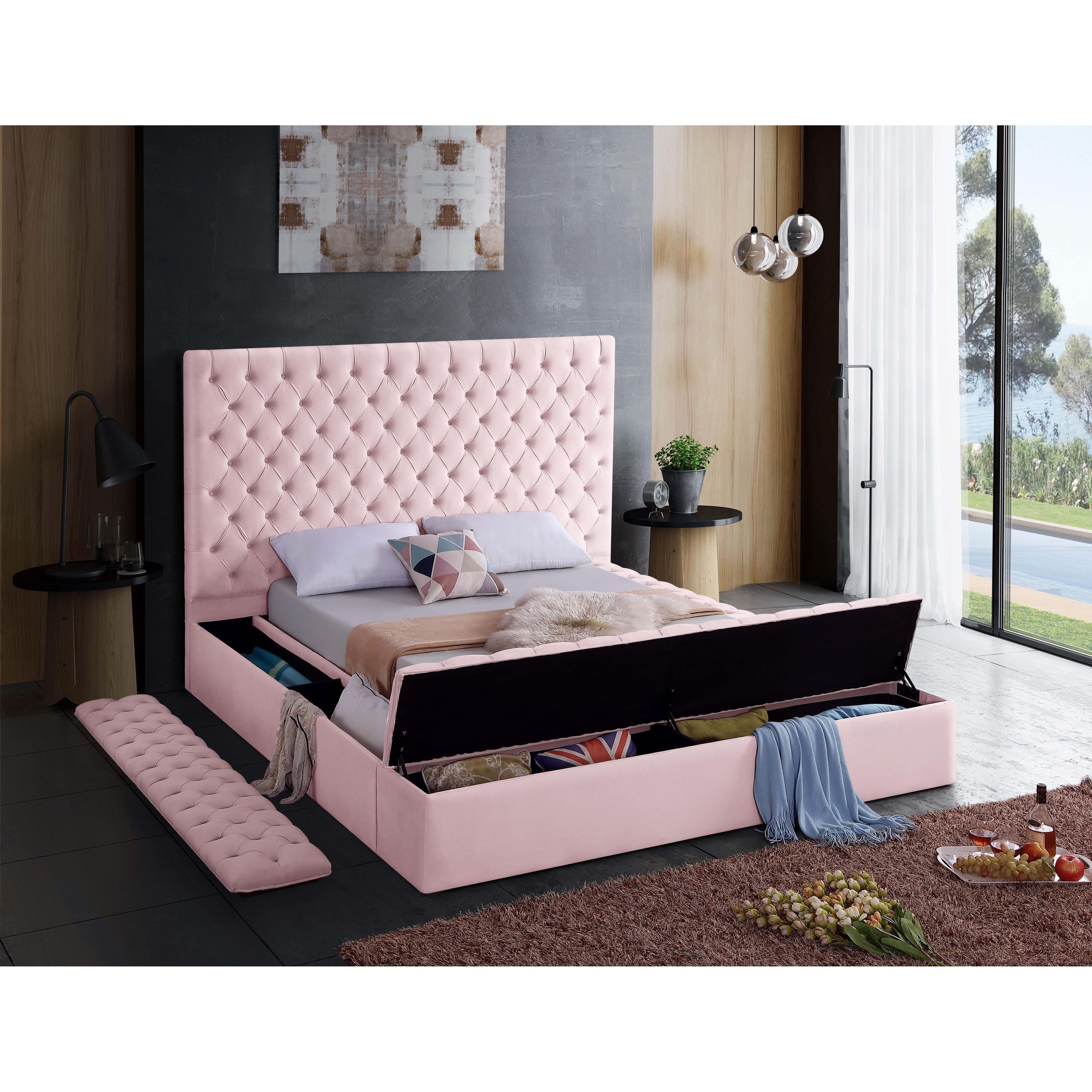 Meridian Bliss Pink Velvet Full Bed (3 Boxes)