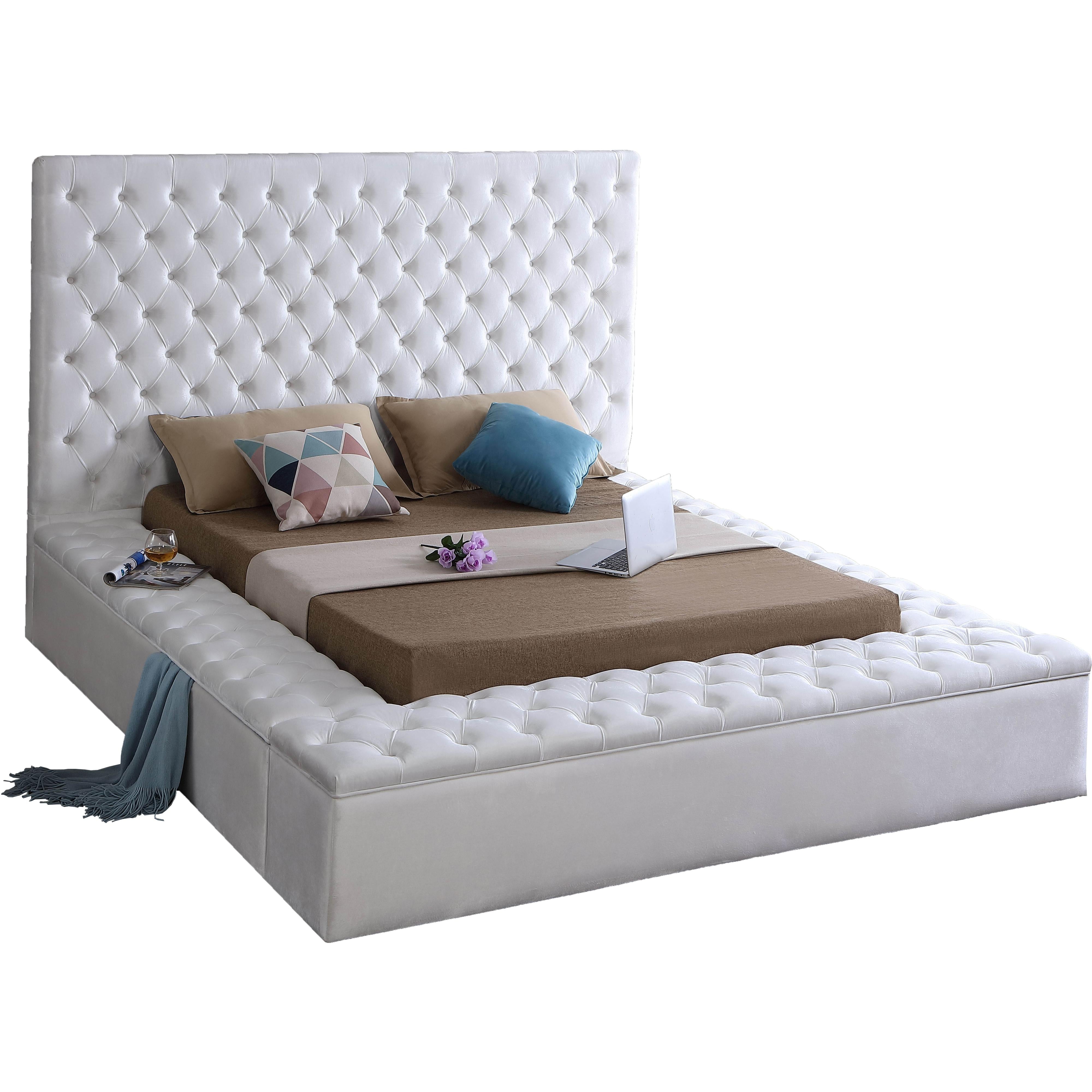 Meridian Bliss White Velvet Full Bed (3 Boxes)