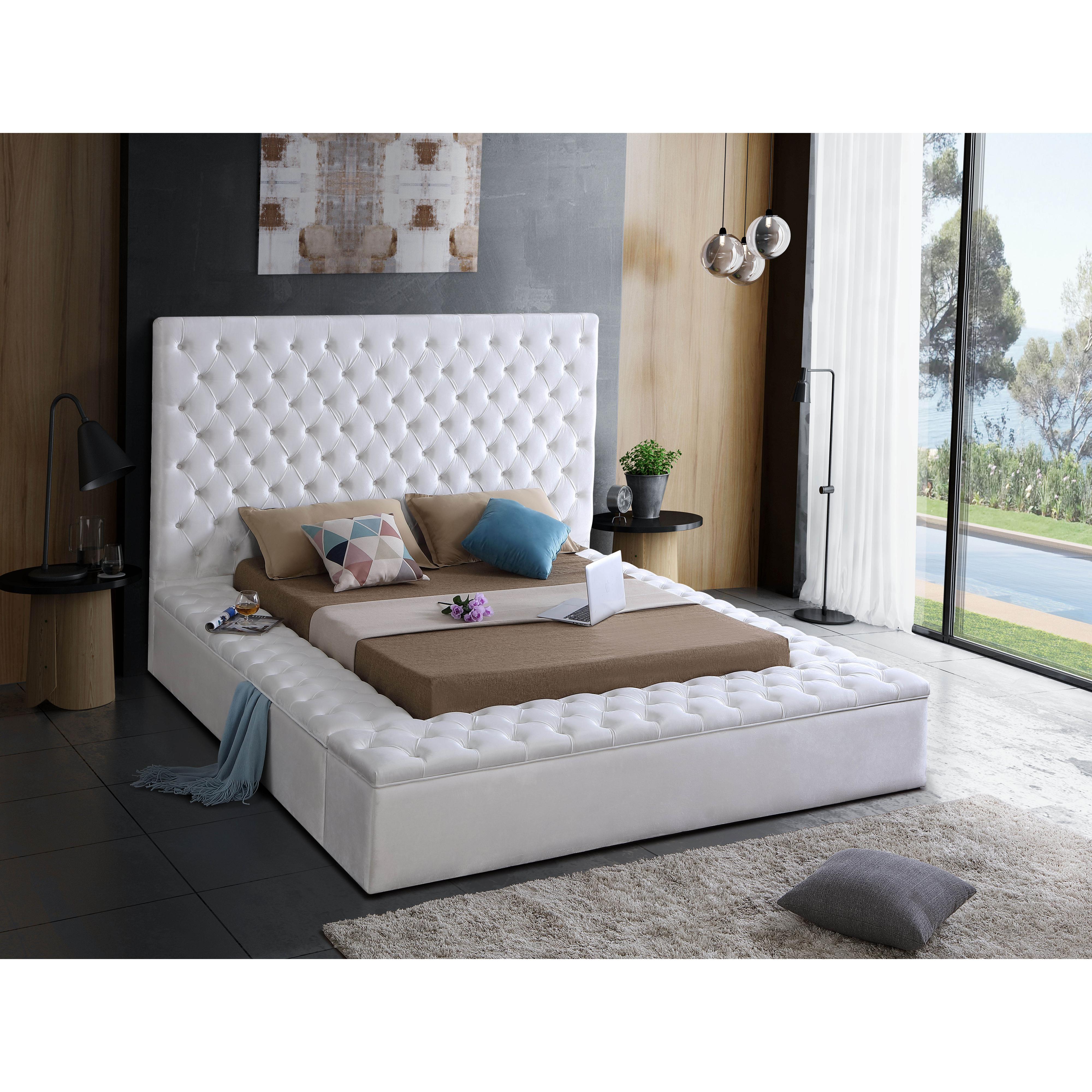 Meridian Bliss White Velvet Full Bed (3 Boxes)