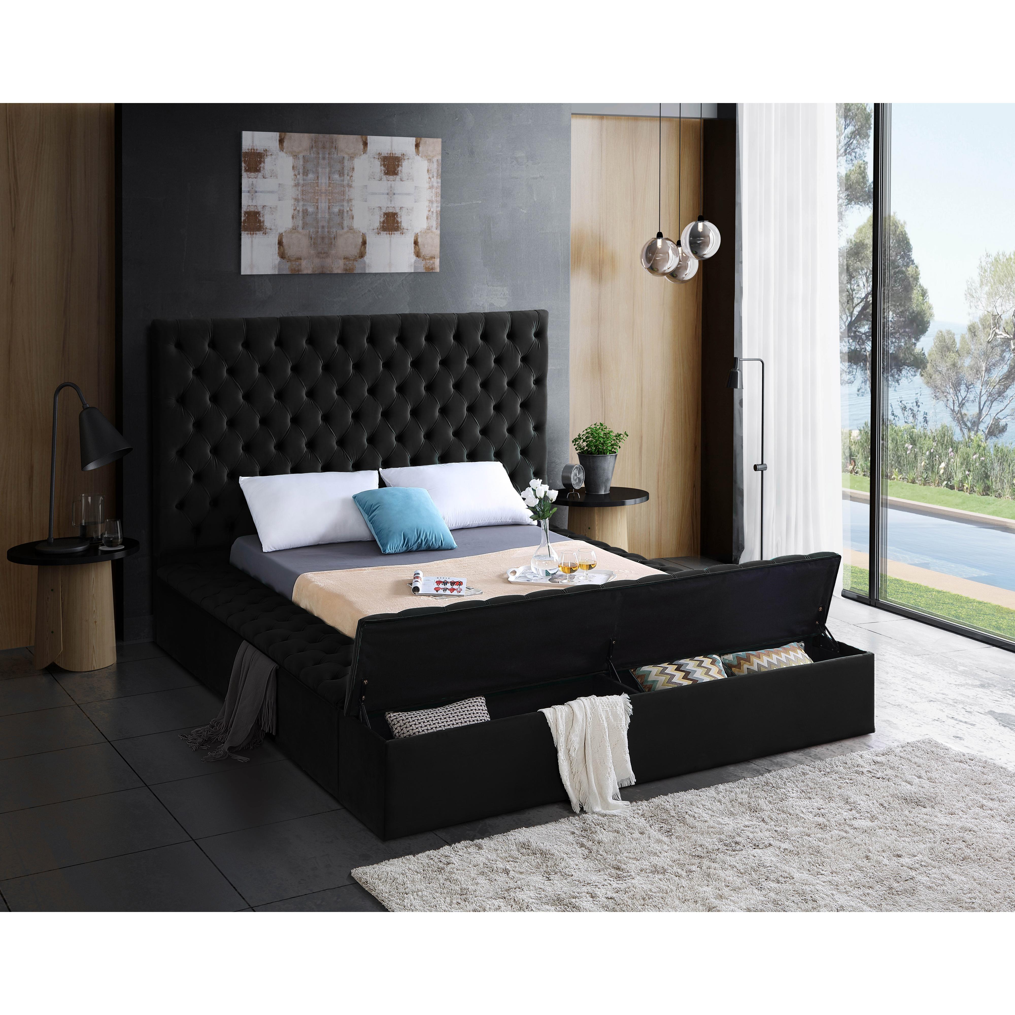 Meridian Bliss Black Velvet King Bed (3 Boxes)