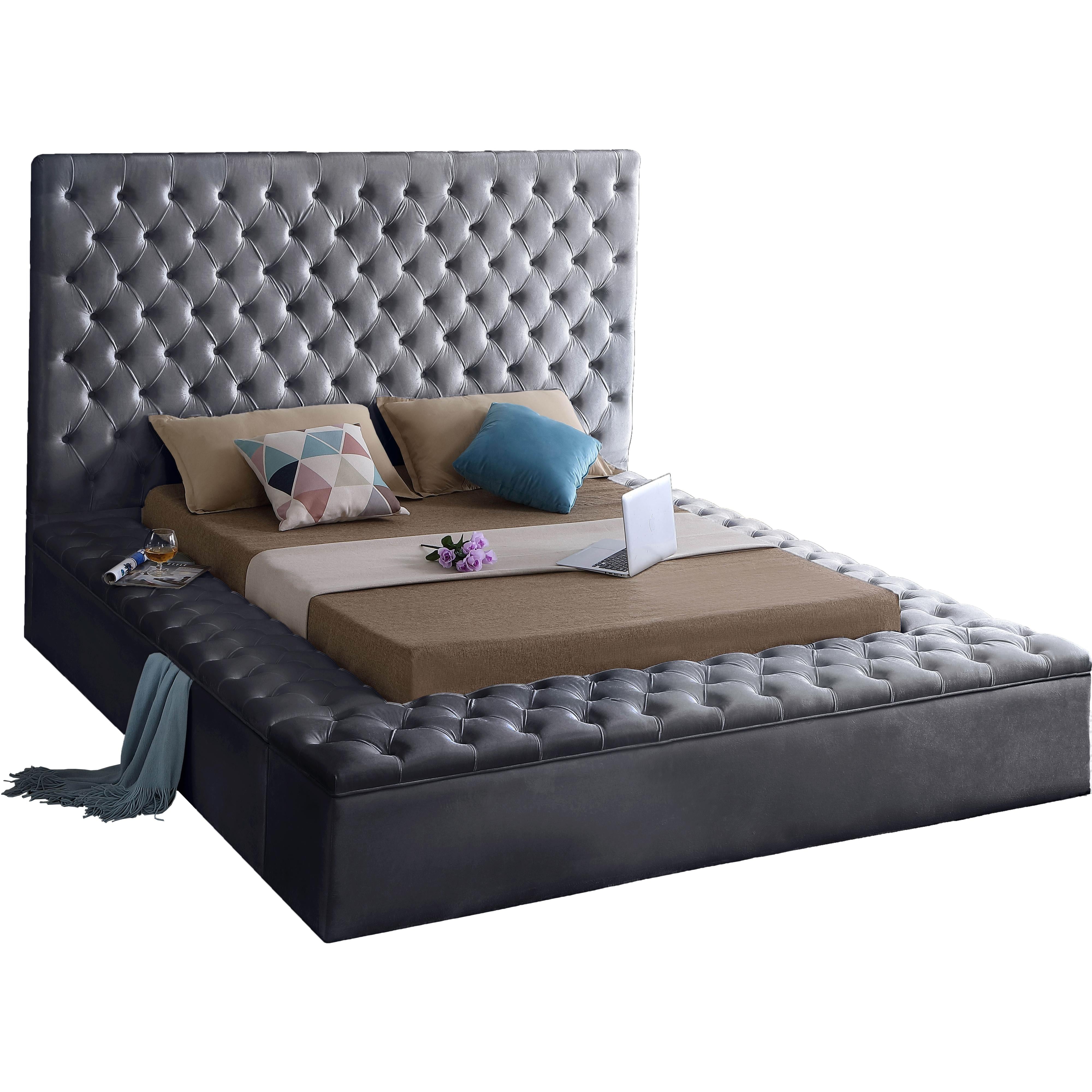 Meridian Bliss Grey Velvet King Bed (3 Boxes)