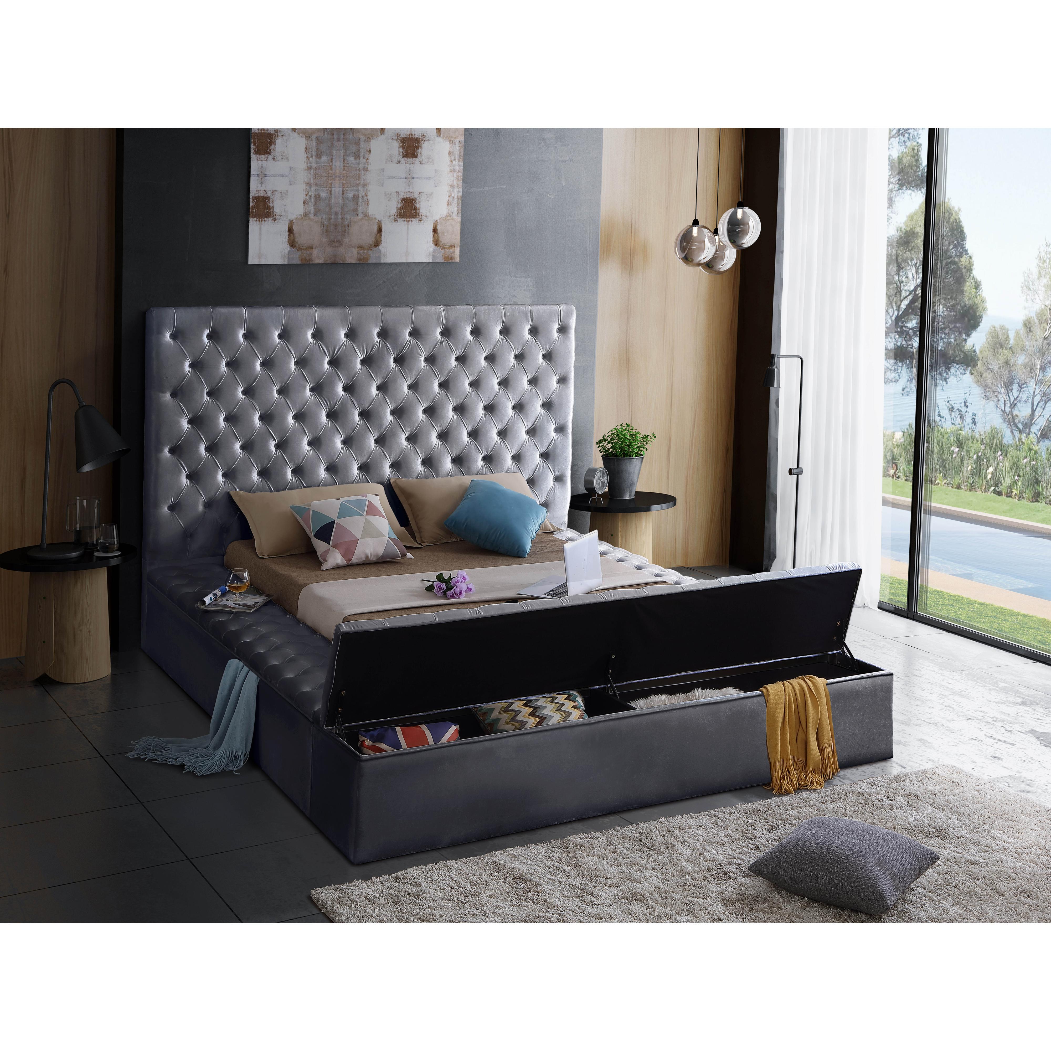 Meridian Bliss Grey Velvet King Bed (3 Boxes)