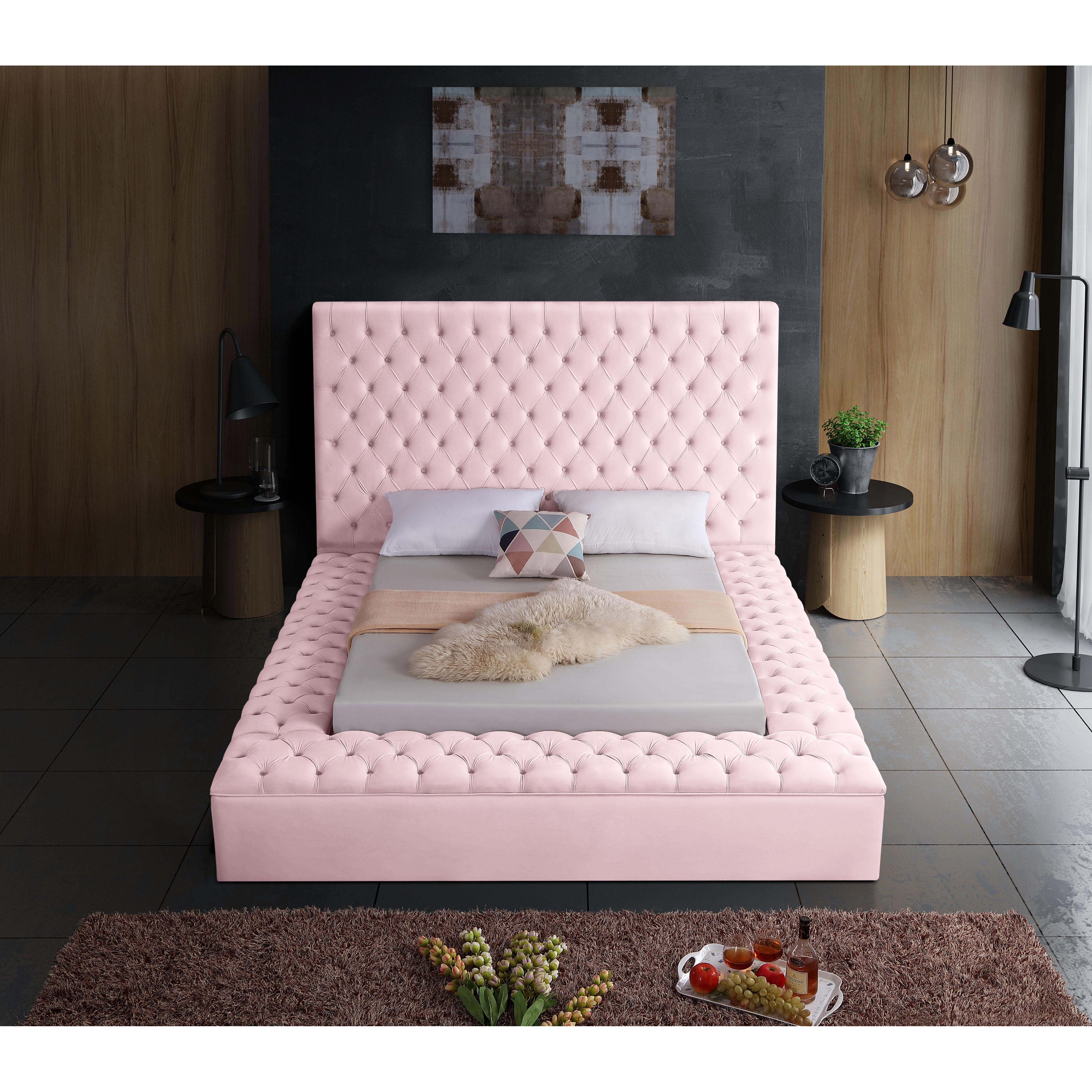 Meridian Bliss Pink Velvet King Bed (3 Boxes)