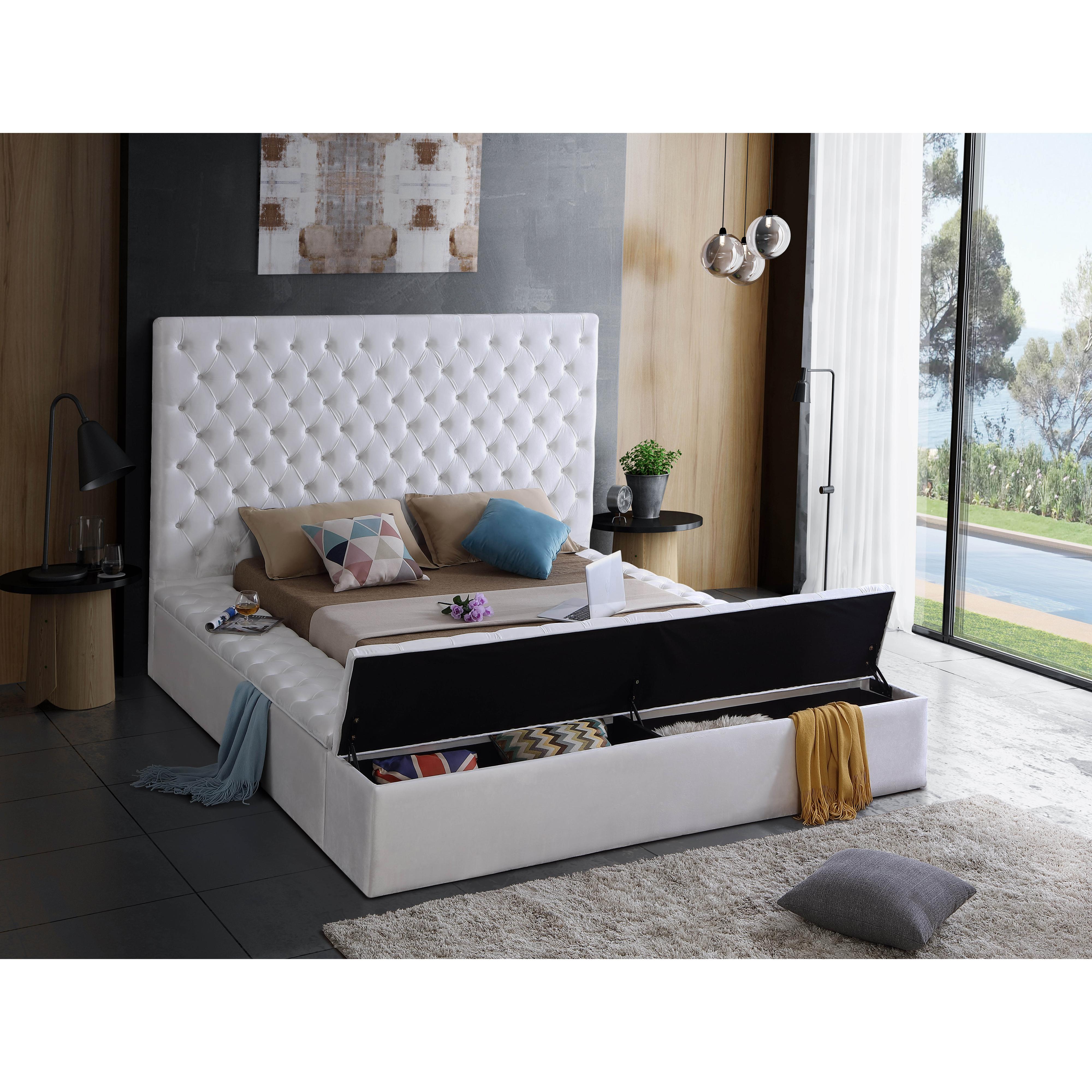 Meridian Bliss White Velvet King Bed (3 Boxes)