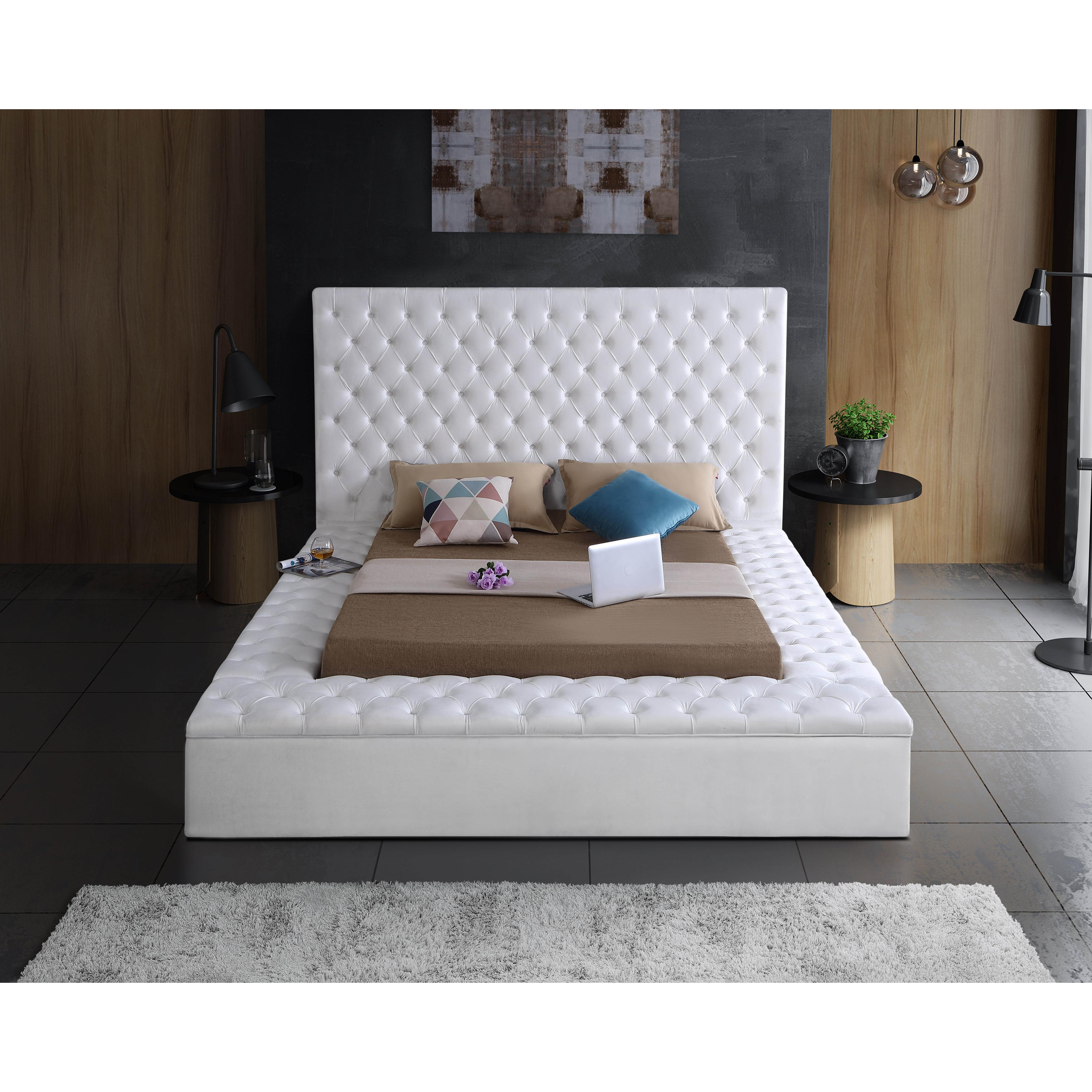 Meridian Bliss White Velvet King Bed (3 Boxes)