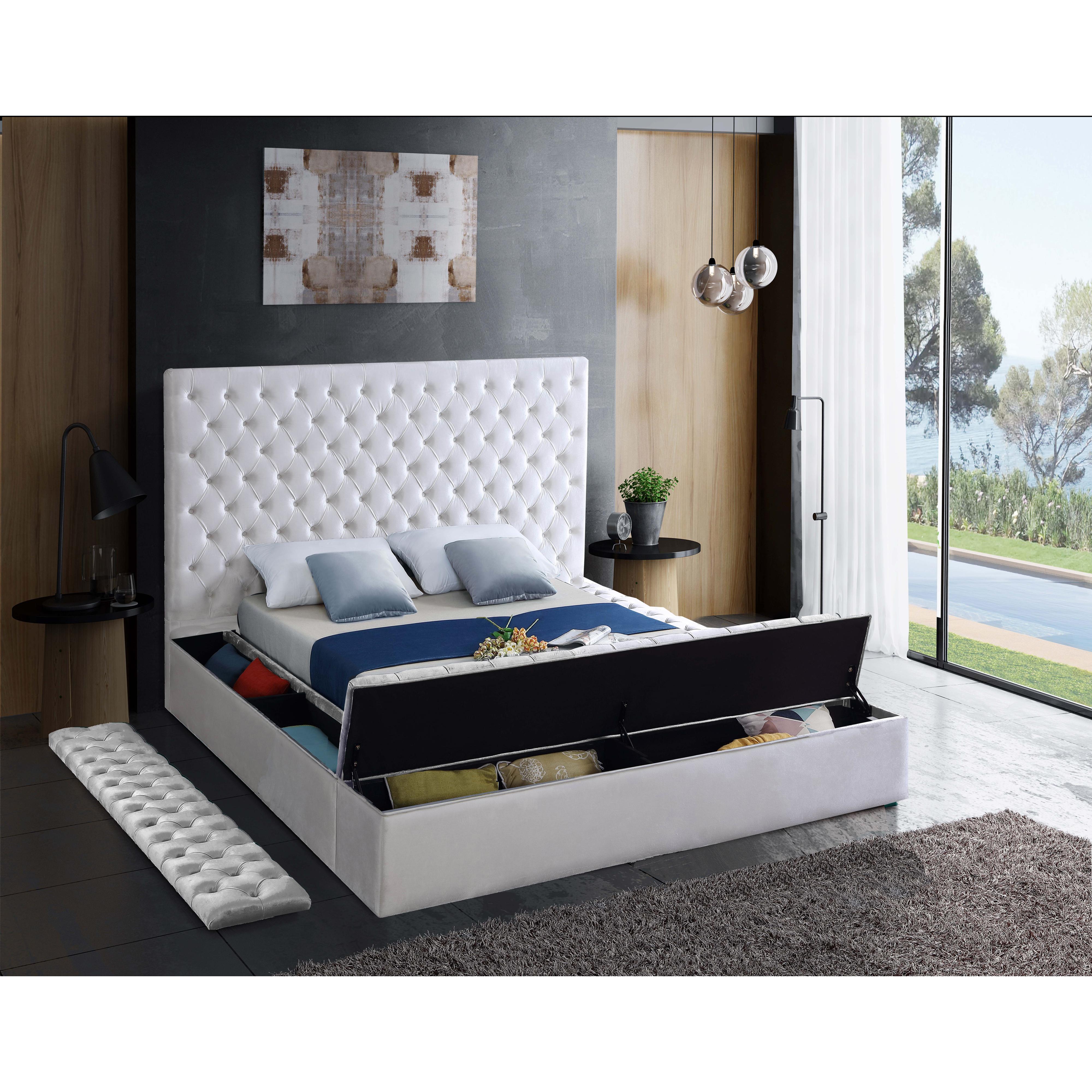 Meridian Bliss White Velvet King Bed (3 Boxes)