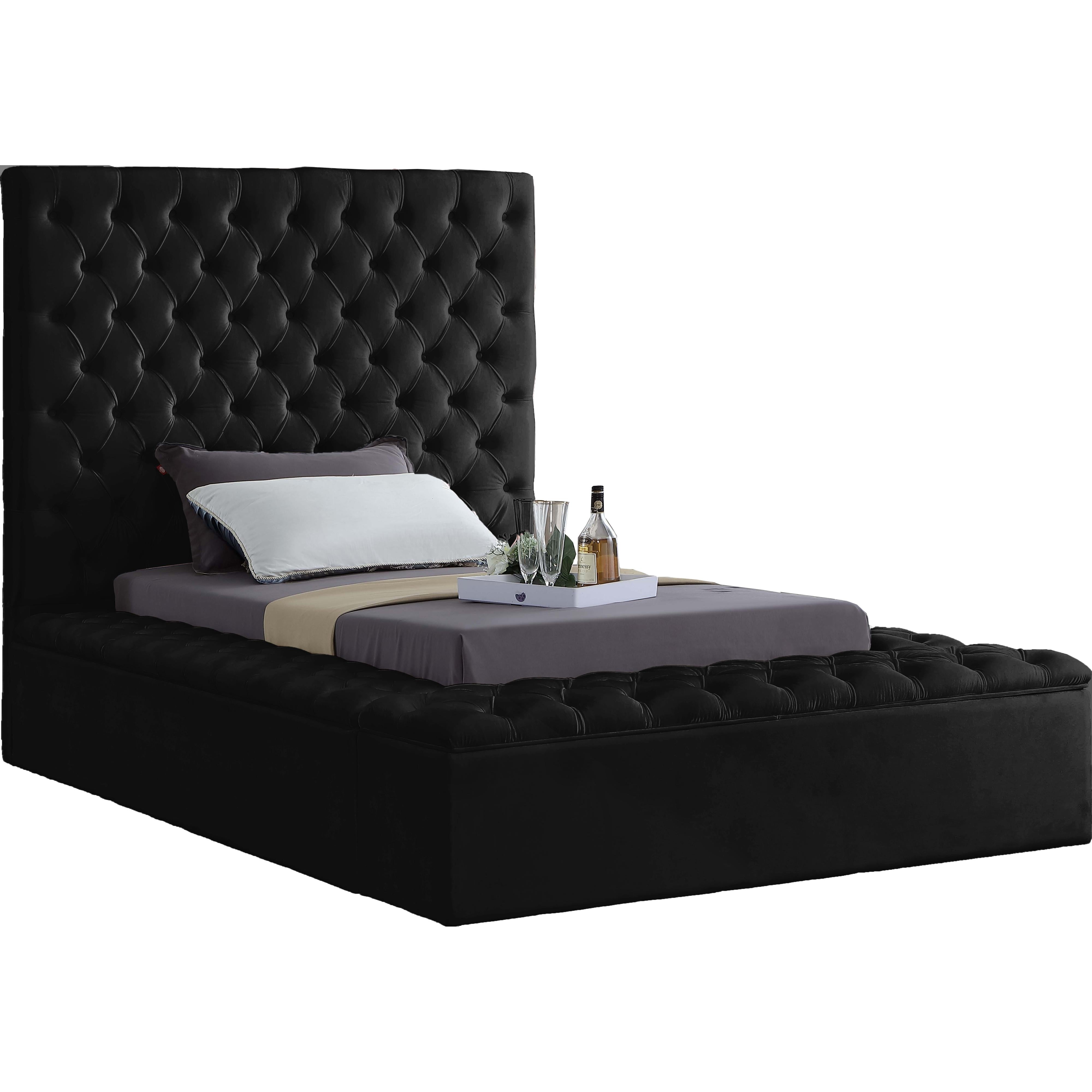 Meridian Bliss Black Velvet Twin Bed (3 Boxes)