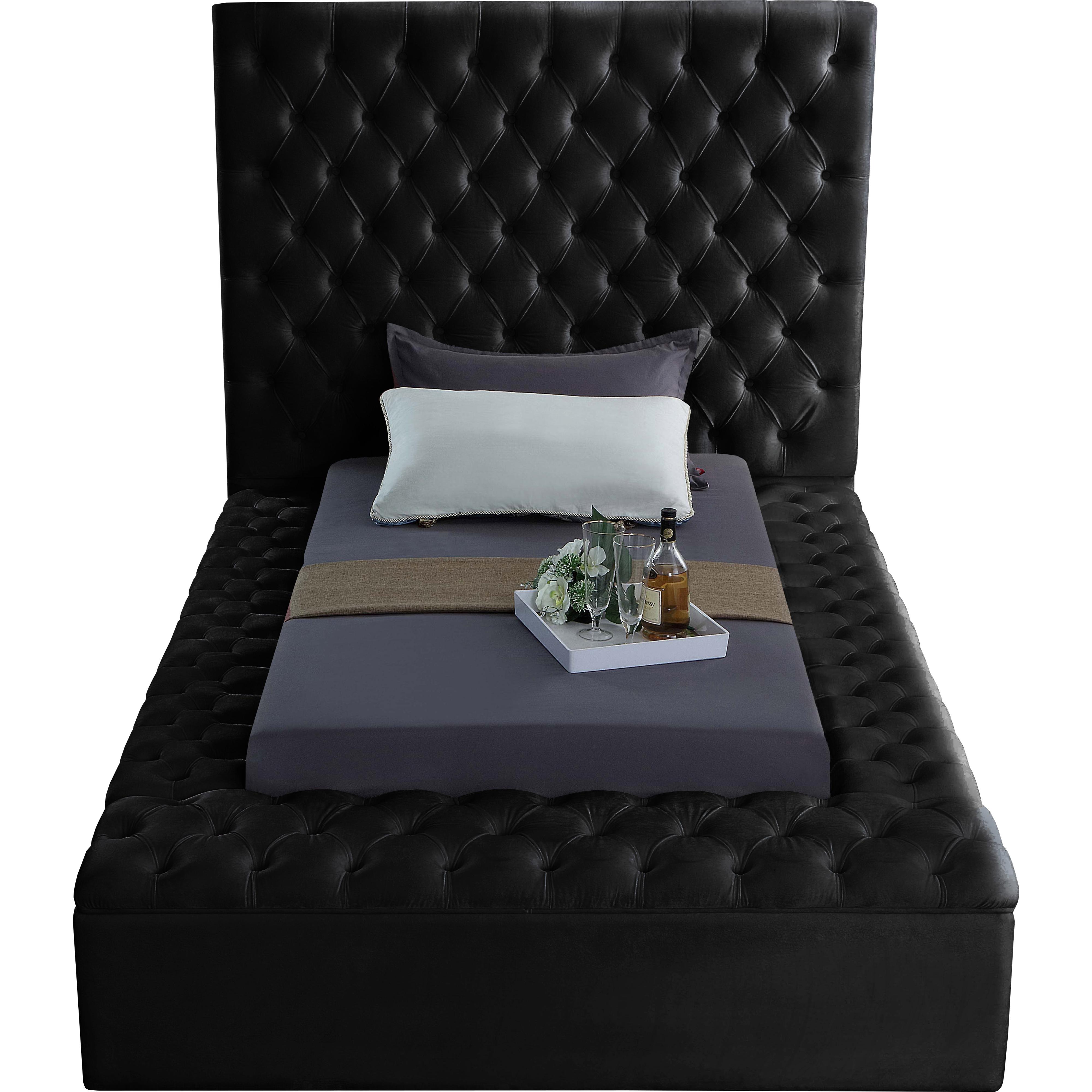 Meridian Bliss Black Velvet Twin Bed (3 Boxes)