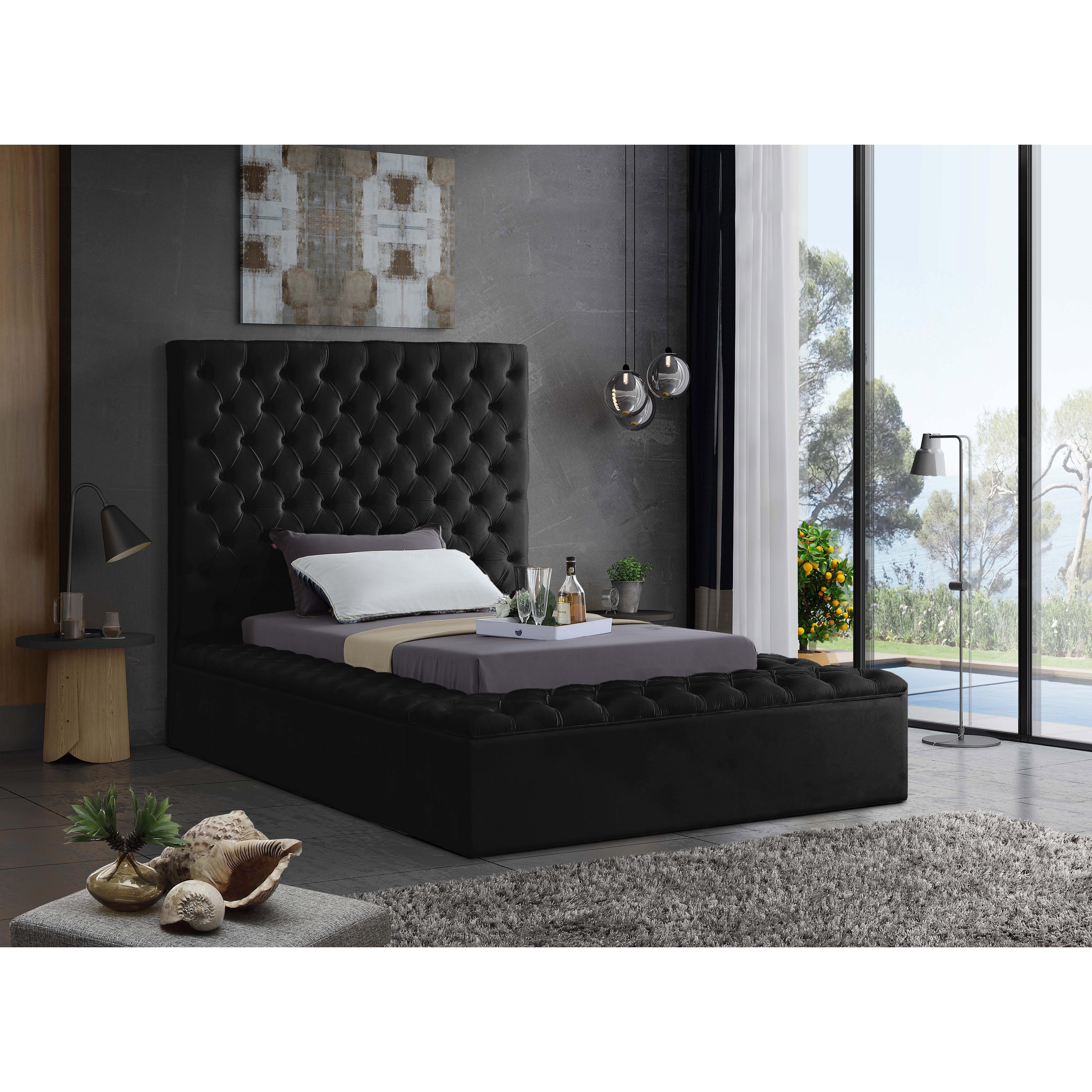 Meridian Bliss Black Velvet Twin Bed (3 Boxes)