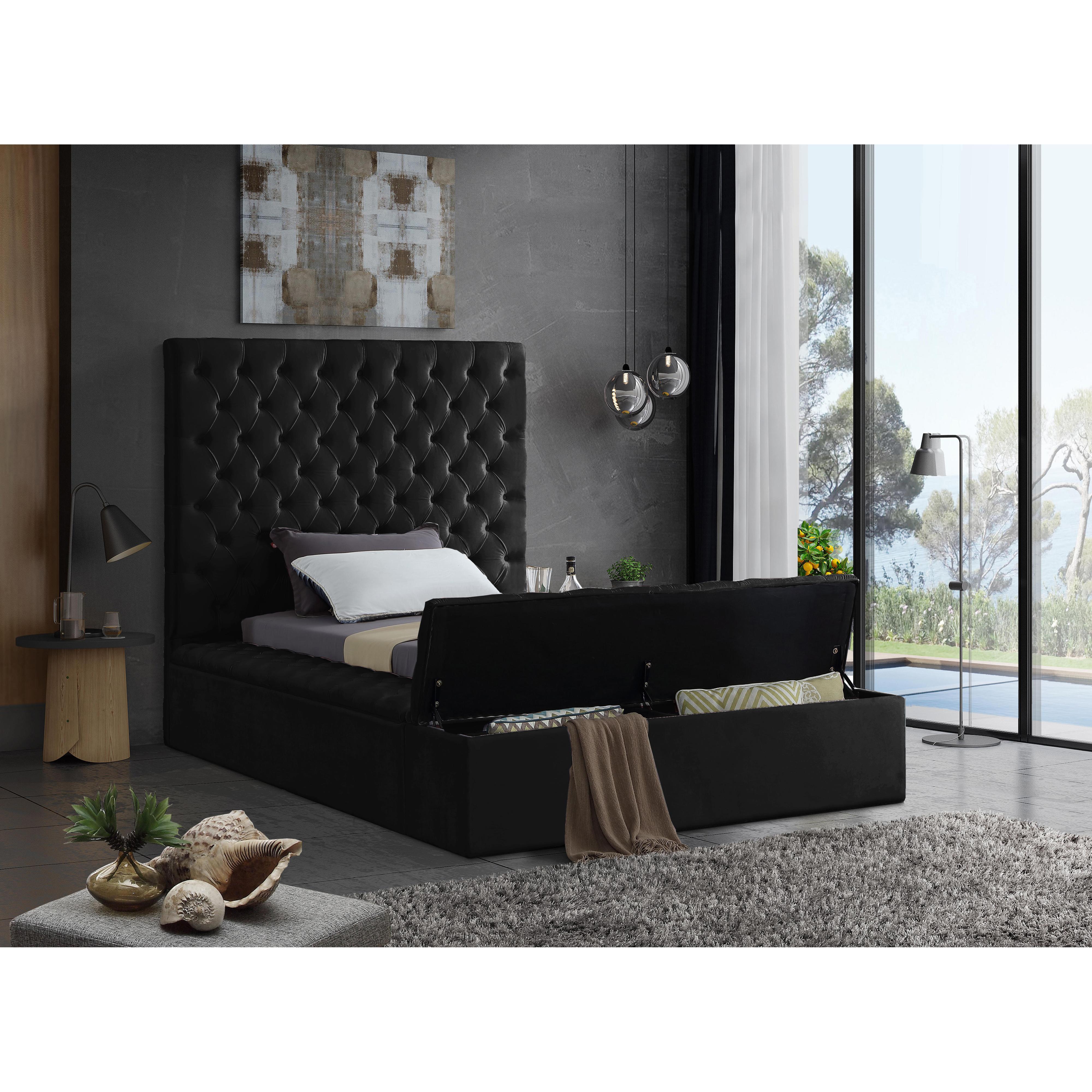 Meridian Bliss Black Velvet Twin Bed (3 Boxes)