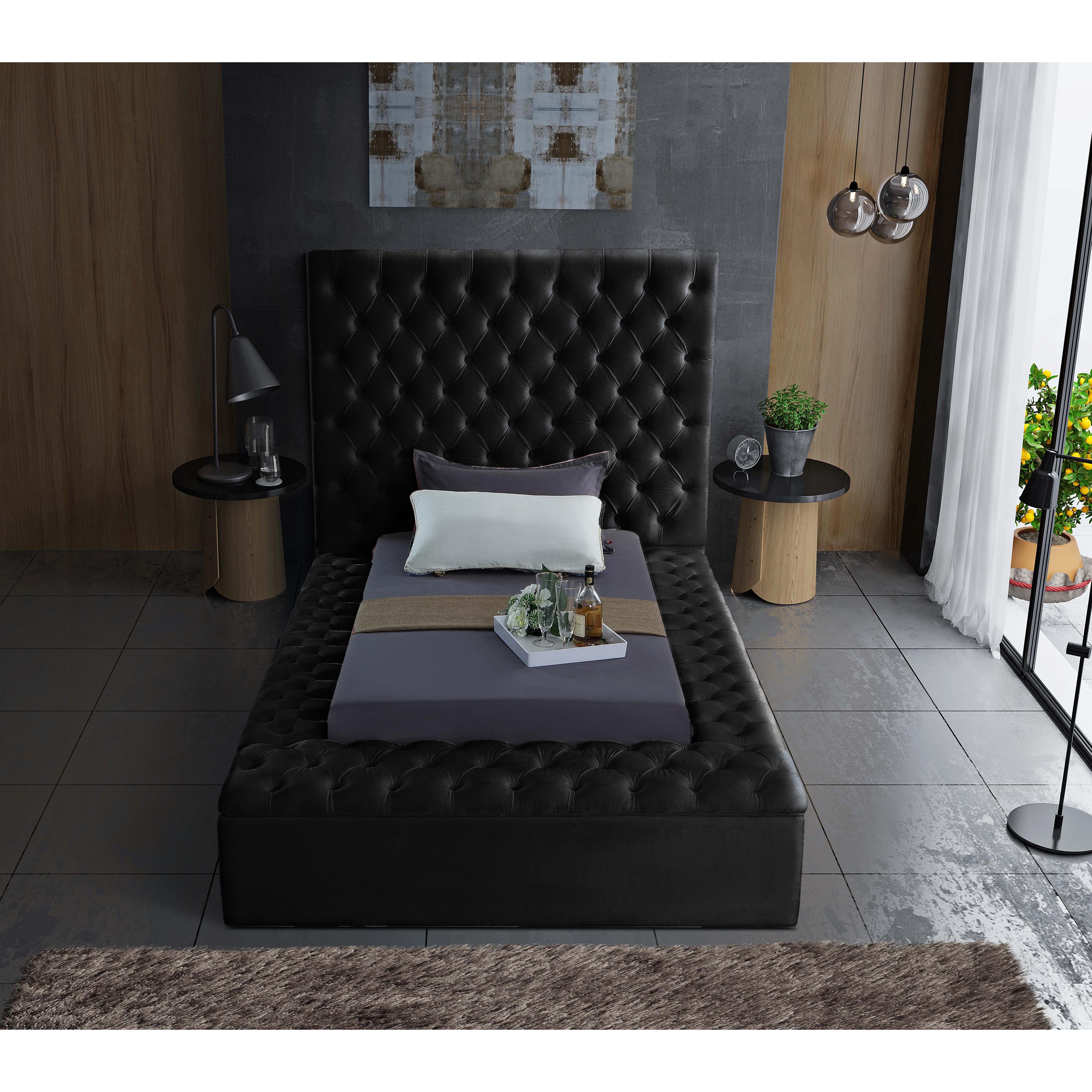 Meridian Bliss Black Velvet Twin Bed (3 Boxes)