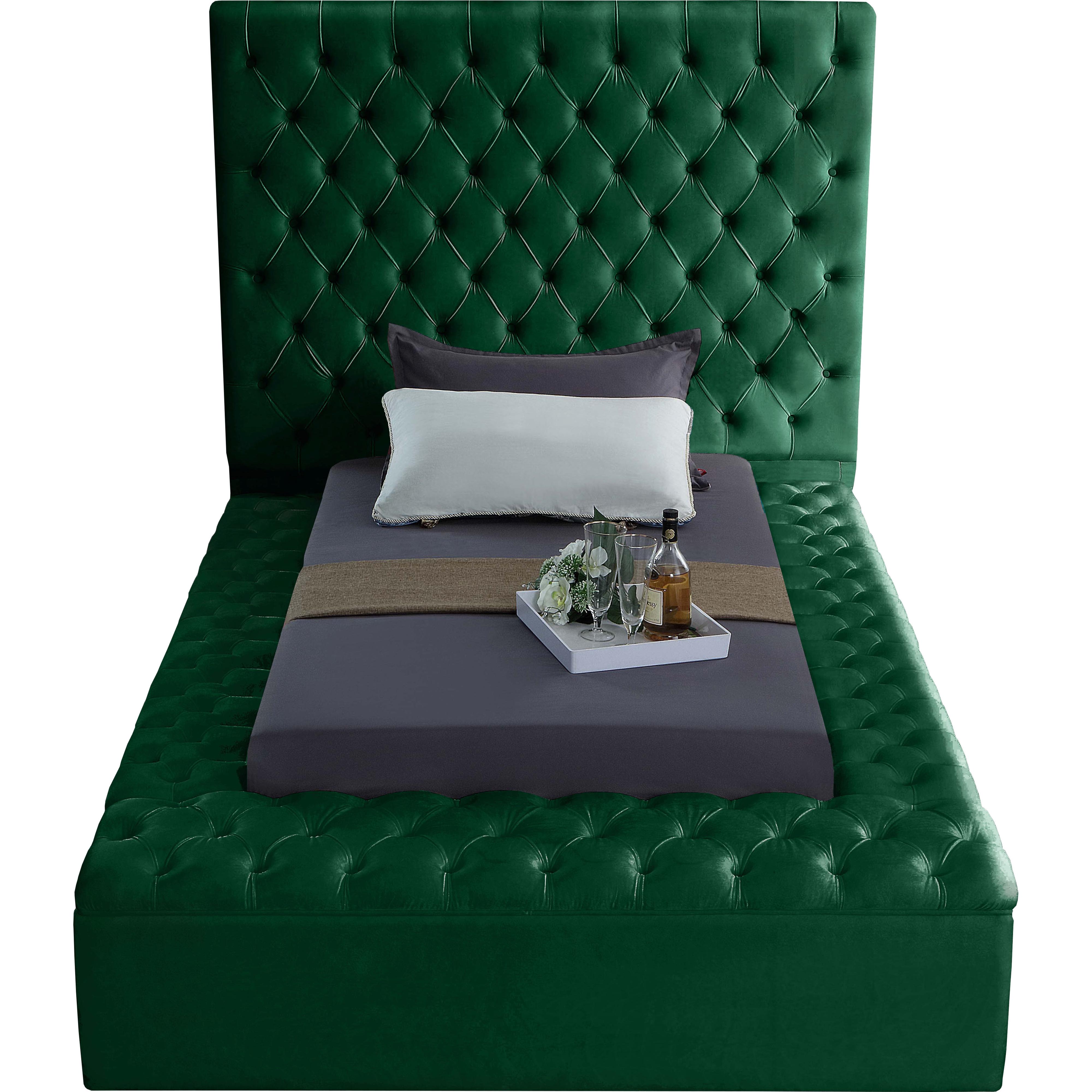 Meridian Bliss Green Velvet Twin Bed (3 Boxes)