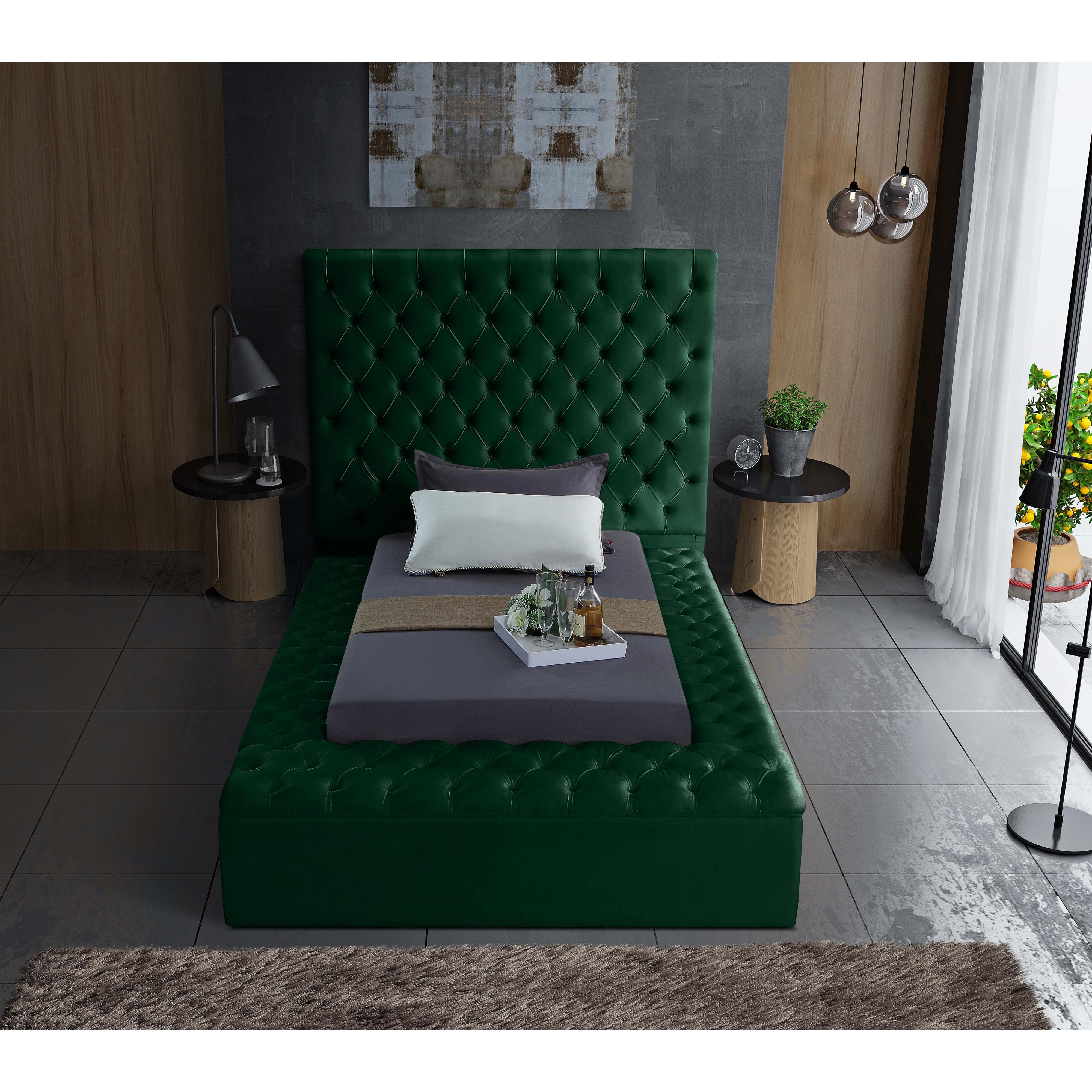 Meridian Bliss Green Velvet Twin Bed (3 Boxes)